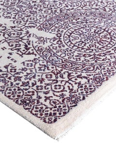 Traditional Abstract Wool, Silk Hand Knotted Purple Area Rug 9' 0" x 12' 4"