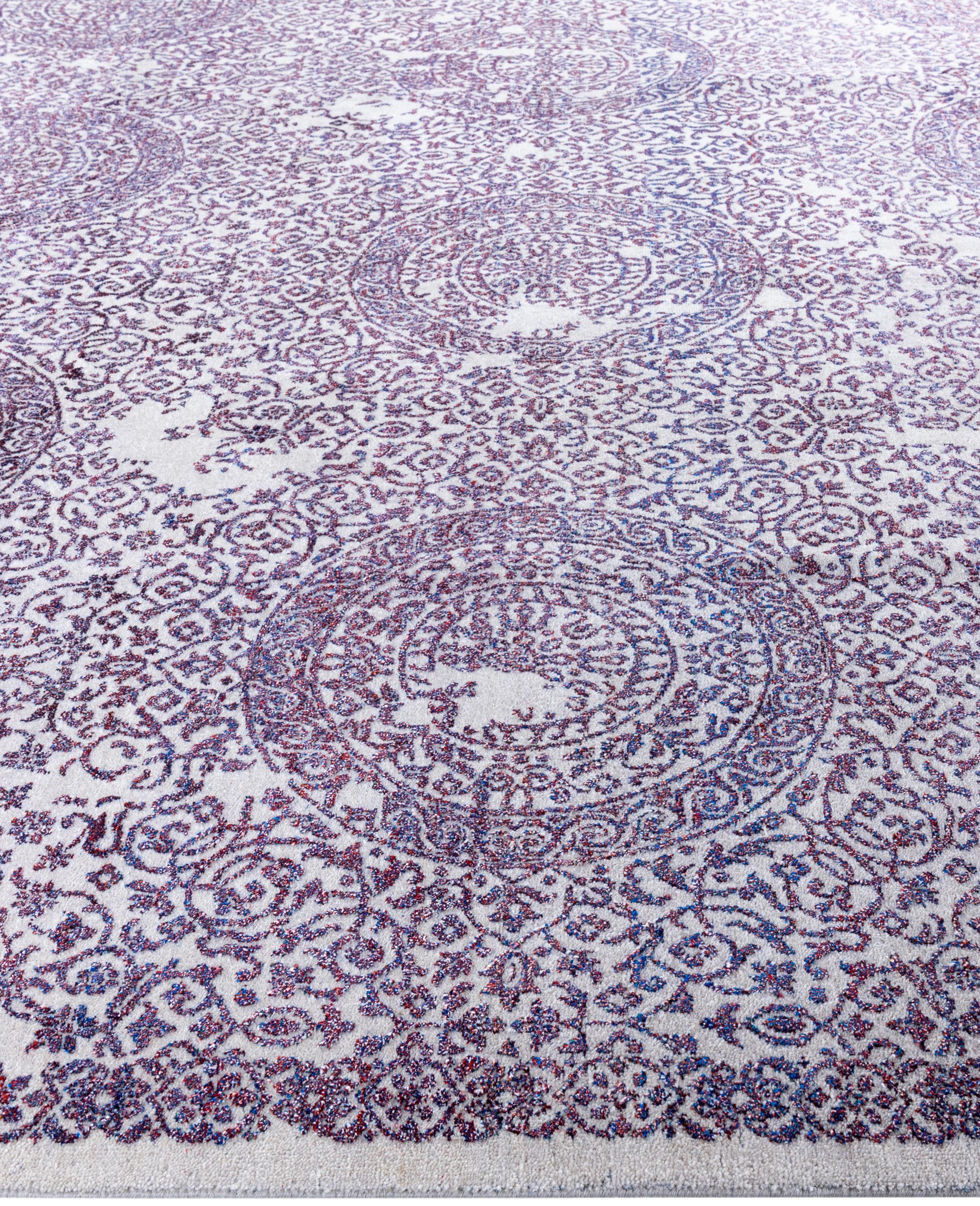 Noué à la main Tapis traditionnel abstrait violet noué à la main 9' 0