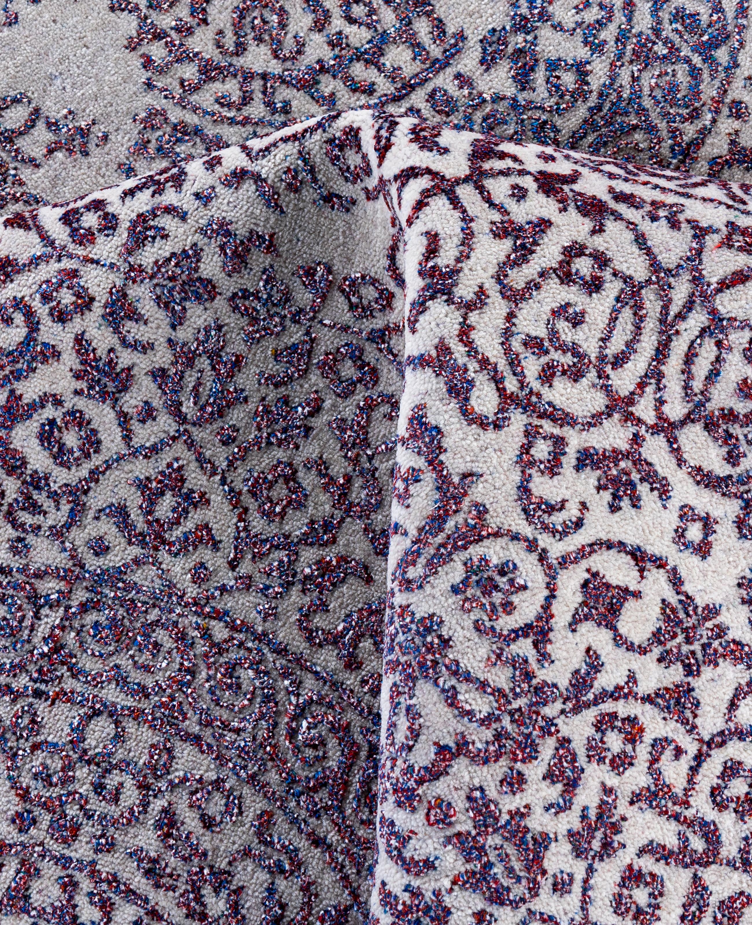 Laine Tapis traditionnel abstrait violet noué à la main 9' 0