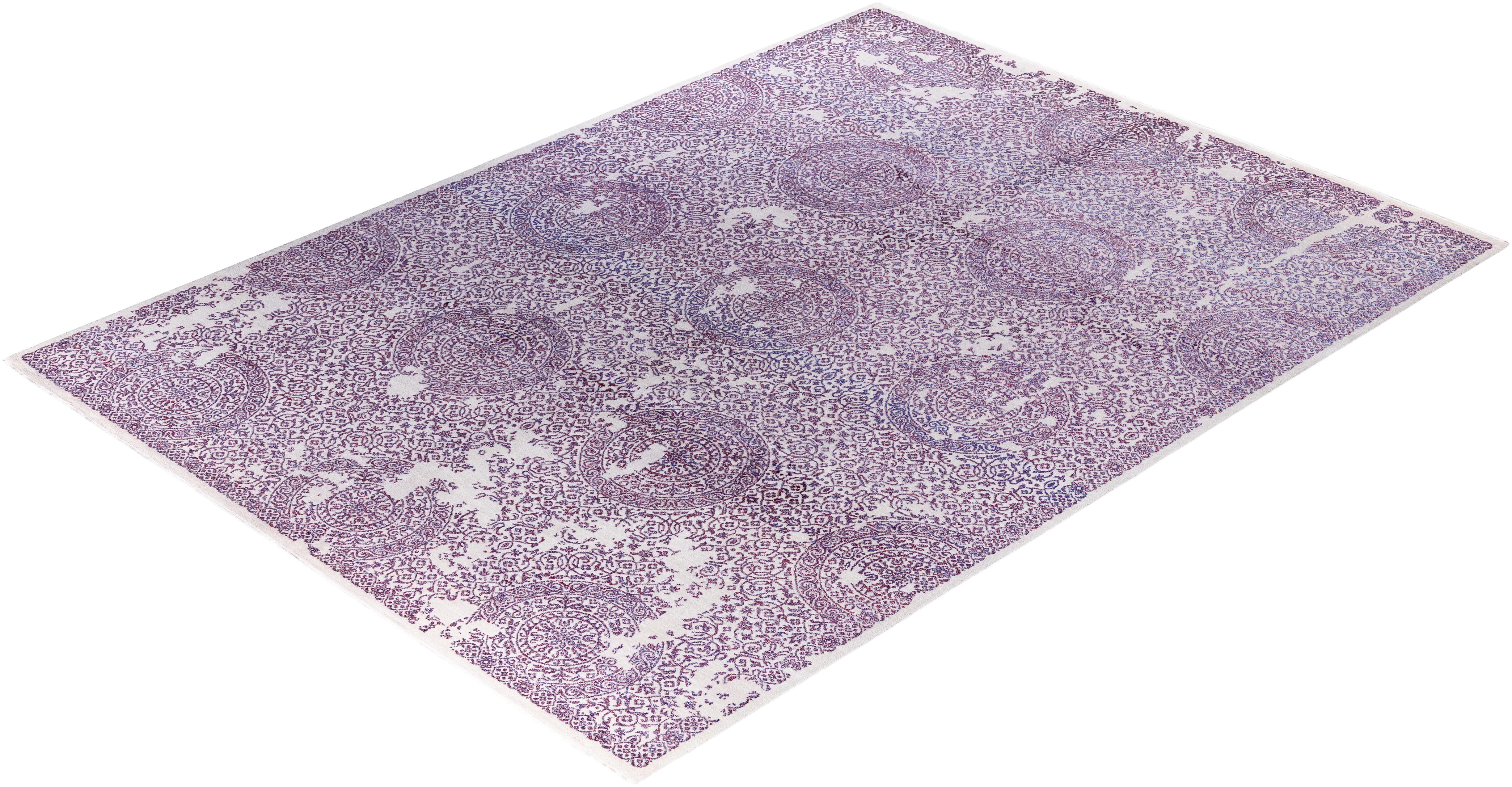 Tapis traditionnel abstrait violet noué à la main 9' 0