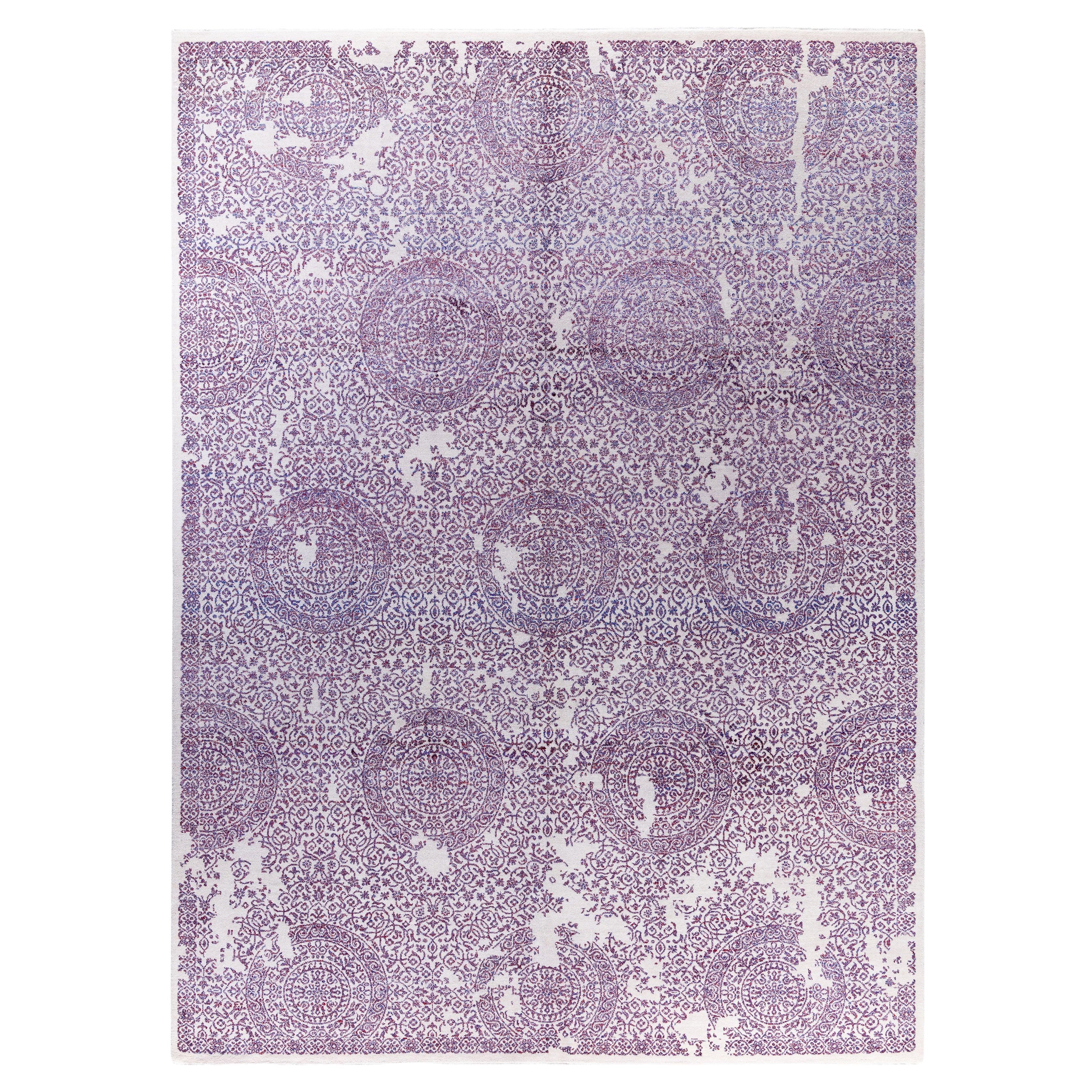 Traditional Abstract Wool, Silk Hand Knotted Purple Area Rugs 9' 0" x 12' 4"