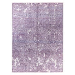 Alfombra Tradicional Abstracta de Lana y Seda Anudada a Mano de color Morado 9' 0" x 12' 4