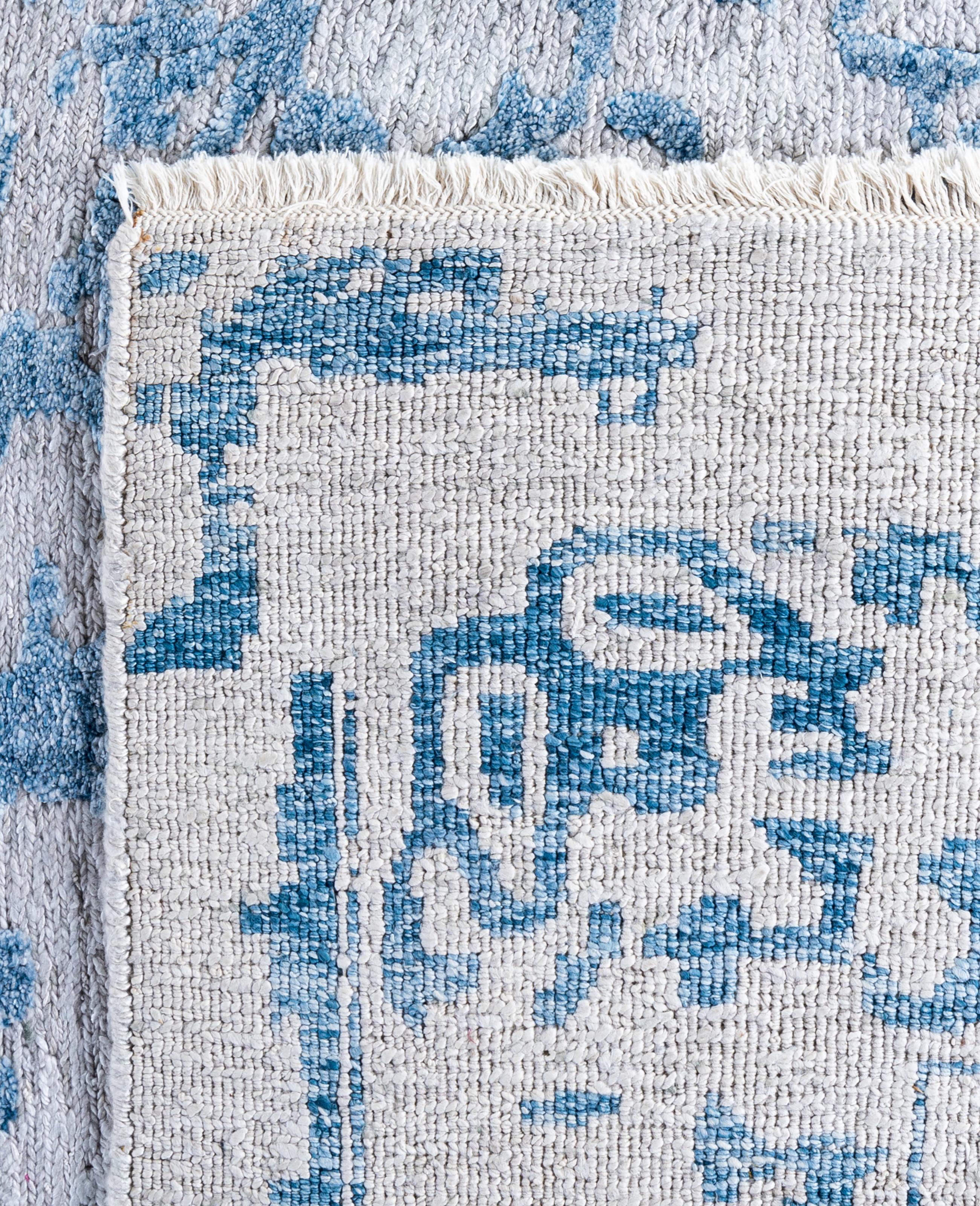 Tapis traditionnel abstrait beige noué à la main 7' 10