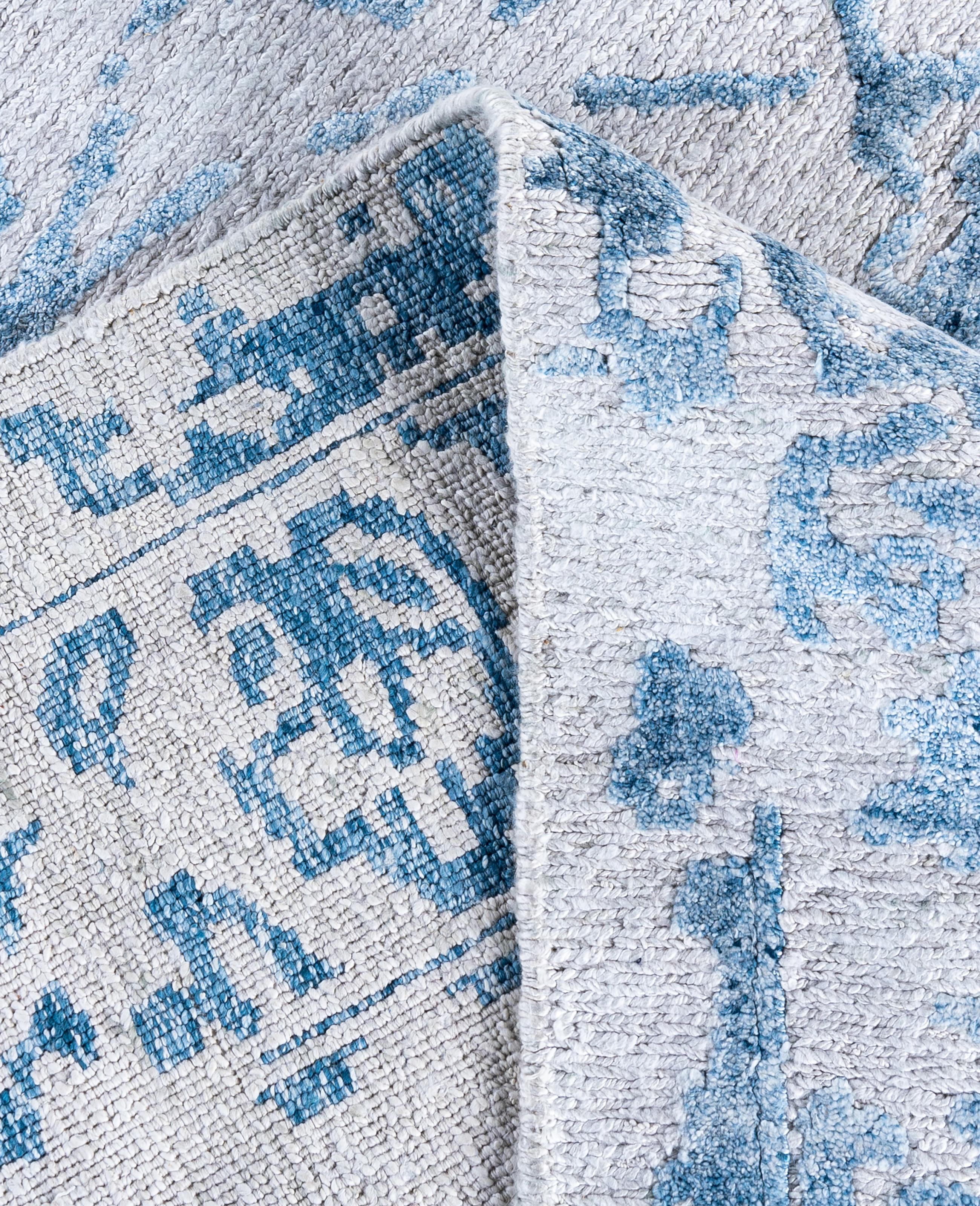 XXIe siècle et contemporain Tapis traditionnel abstrait beige noué à la main 7' 10