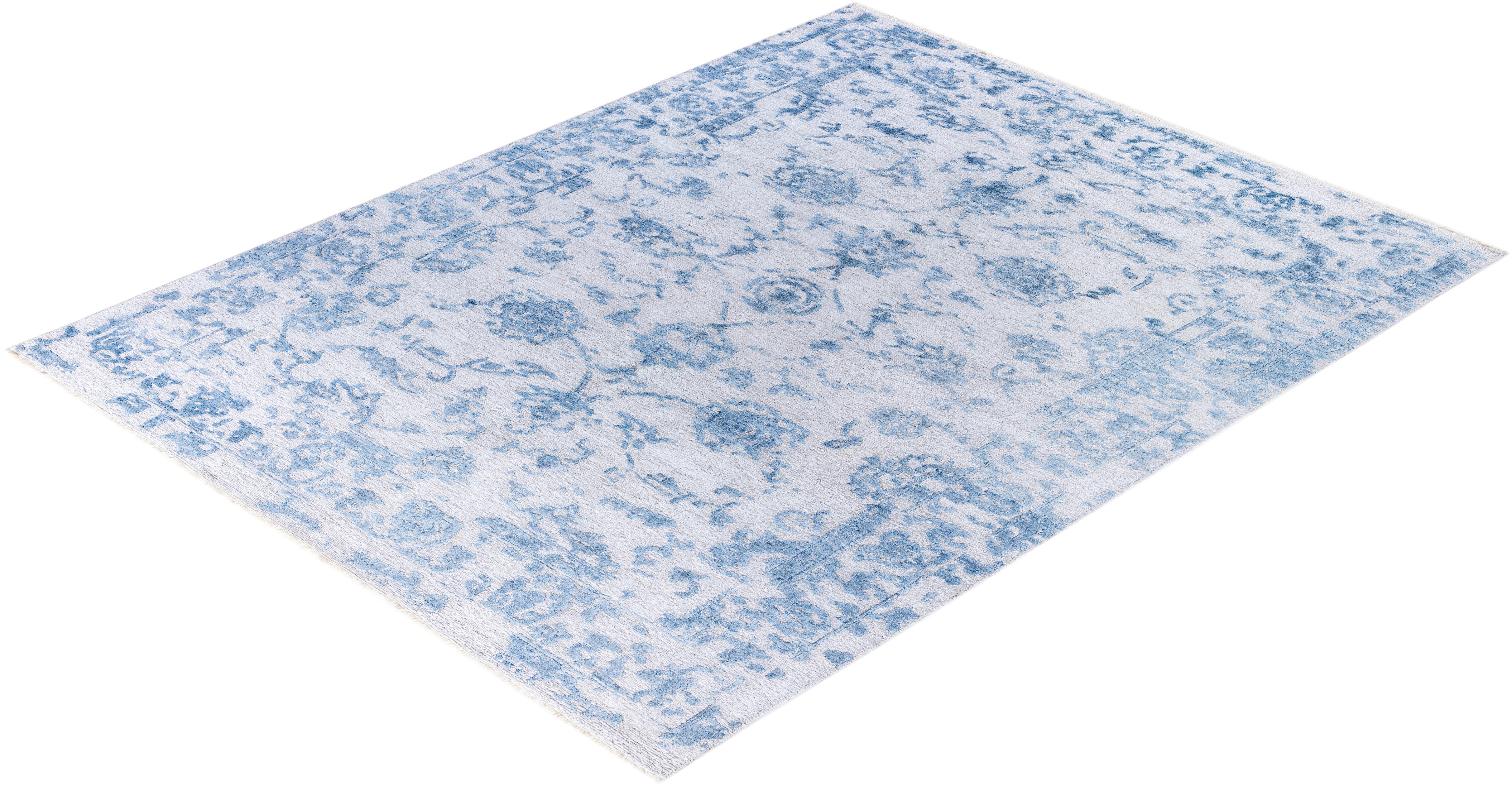 Tapis traditionnel abstrait beige noué à la main 7' 10