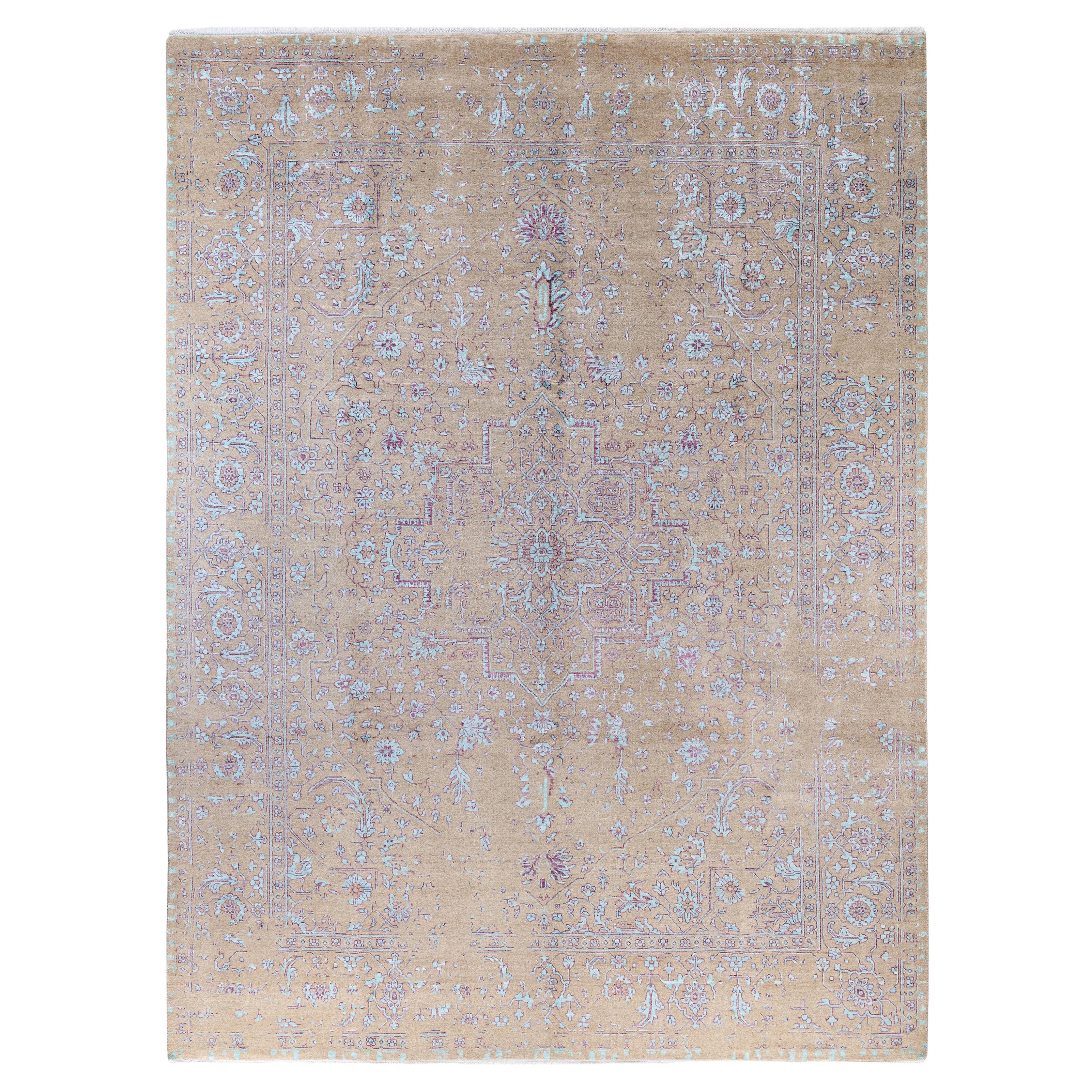 Traditional Abstract Silk Hand Knoted Brown Area Rugs 8' 10" x 12' 1"