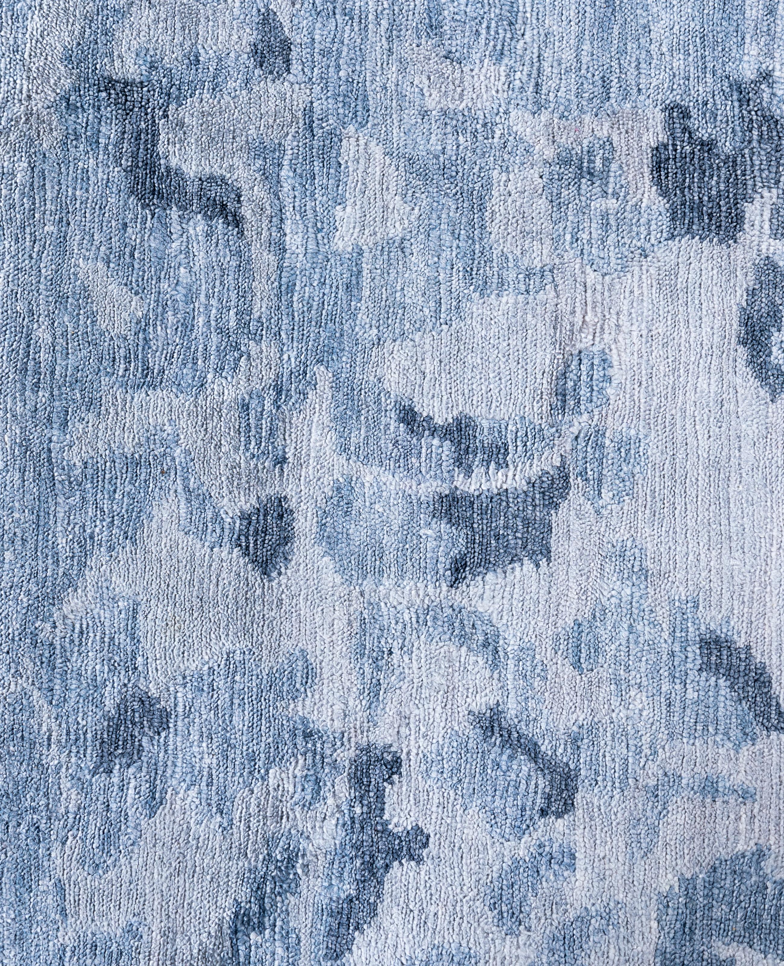 Indien Tapis traditionnel ivoire abstrait noué à la main 8' 2