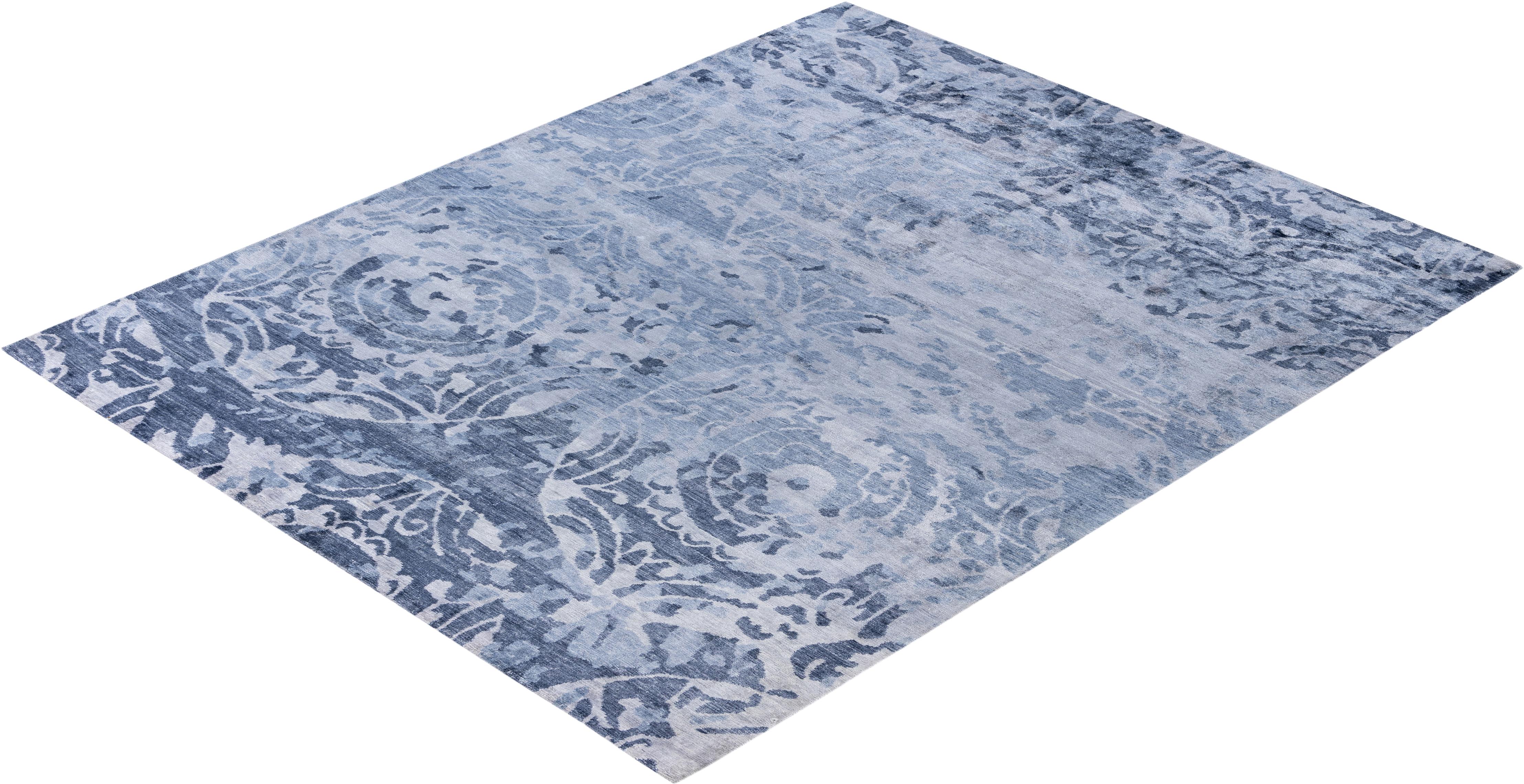 Tapis traditionnel ivoire abstrait noué à la main 8' 2