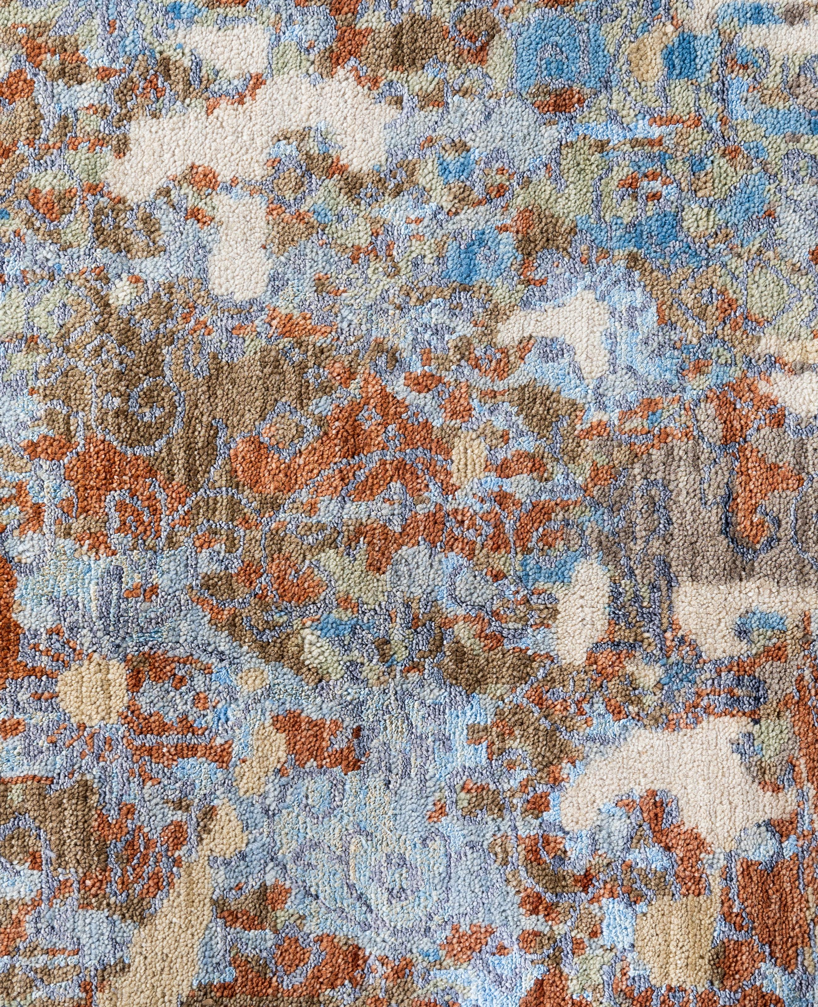 Alfombra Abstracta Tradicional de Seda Anudada a Mano Marfil 9' 0