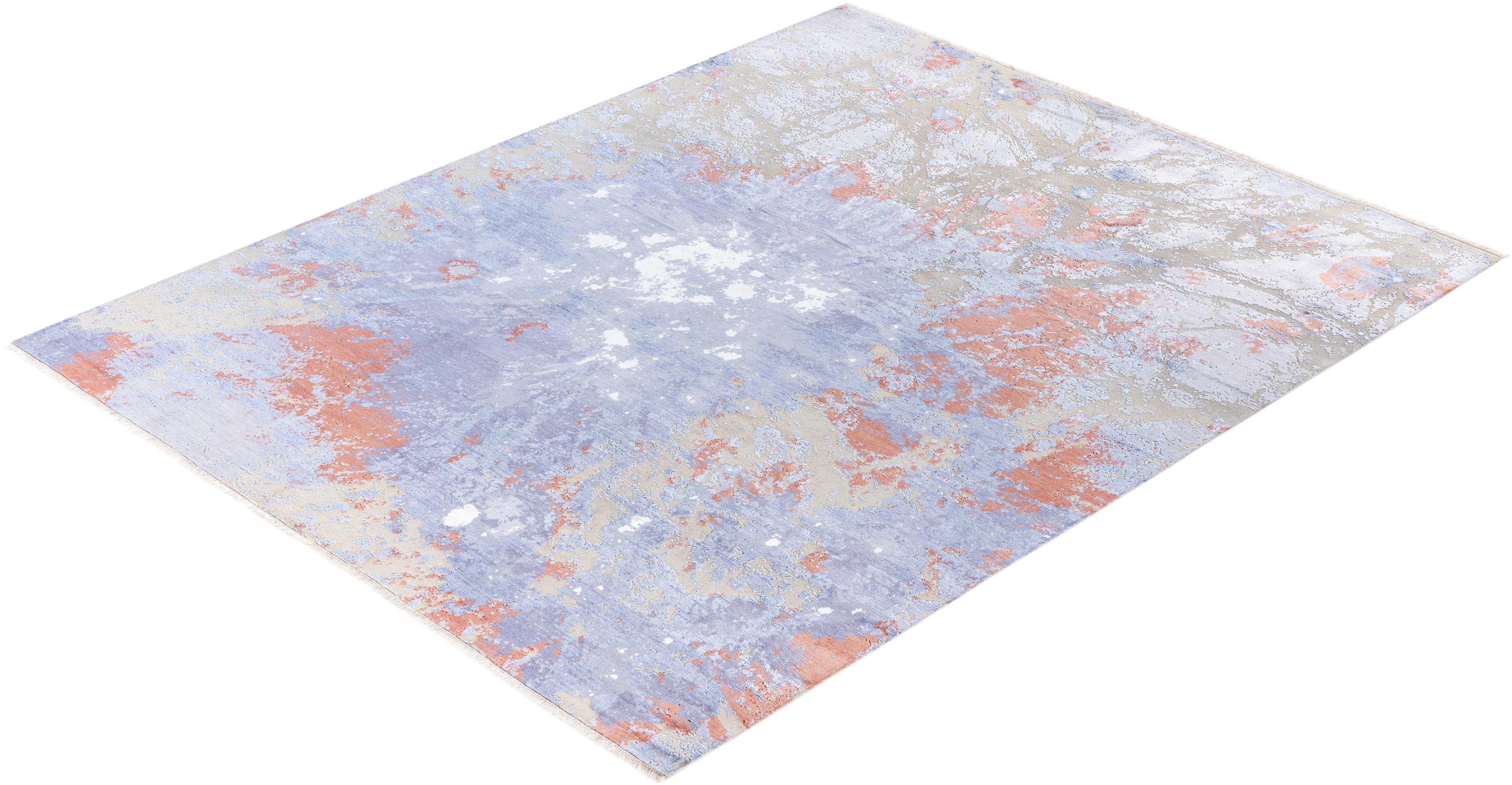 Alfombra Abstracta Tradicional de Seda y Lana Anudada a Mano Beige 2 x 3 metros en venta 2