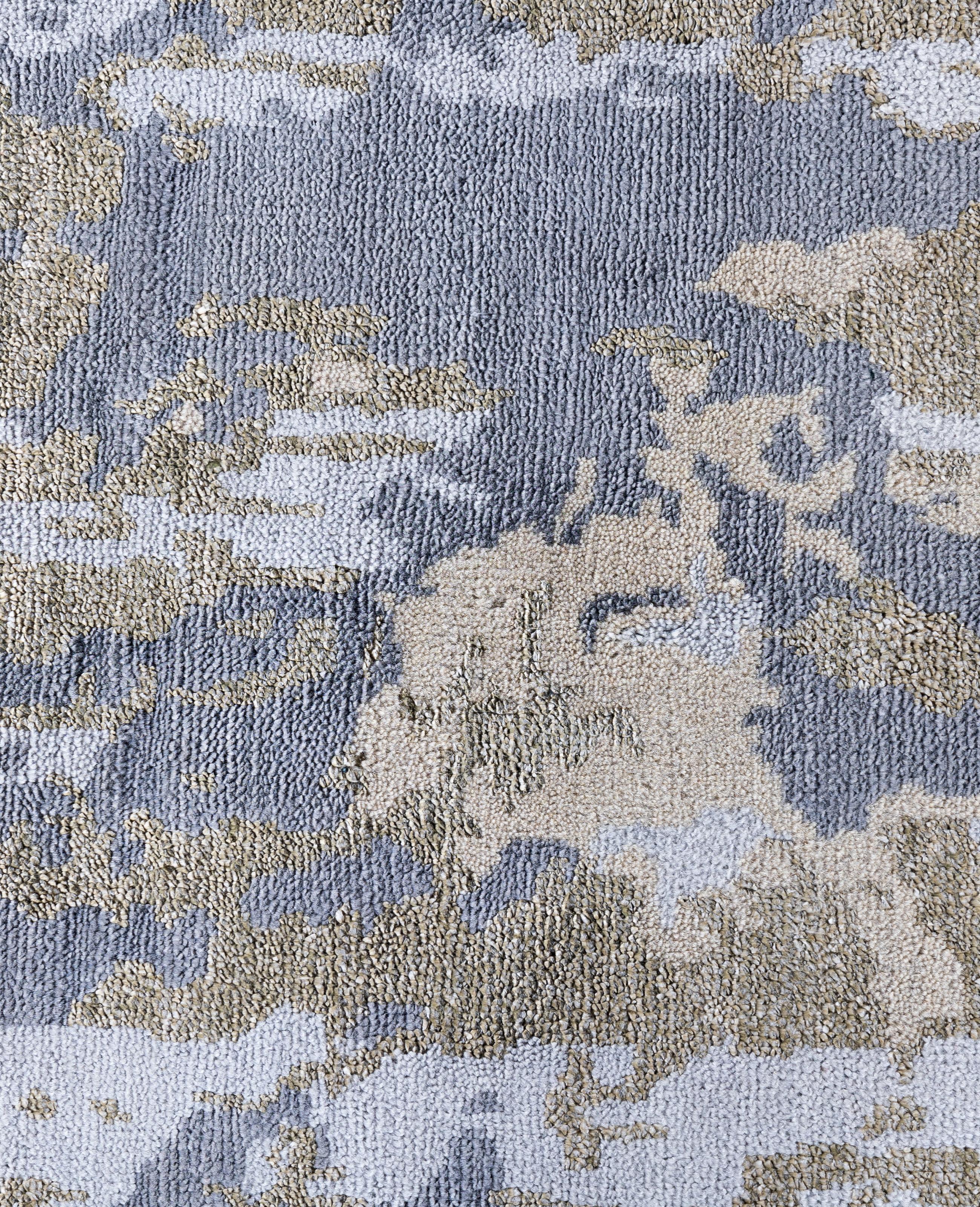 Alfombra Abstracta Tradicional de Seda y Lana Anudada a Mano, Beige 9' 2