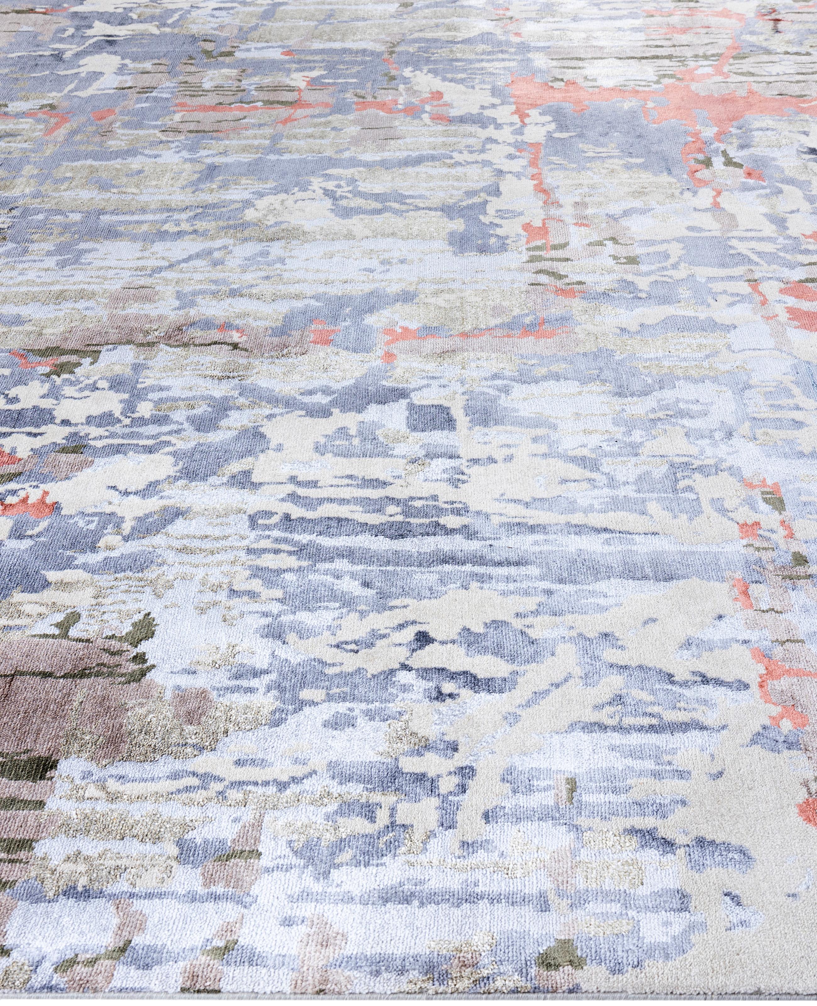 Alfombra Abstracta Tradicional de Seda y Lana Anudada a Mano, Beige 9' 2