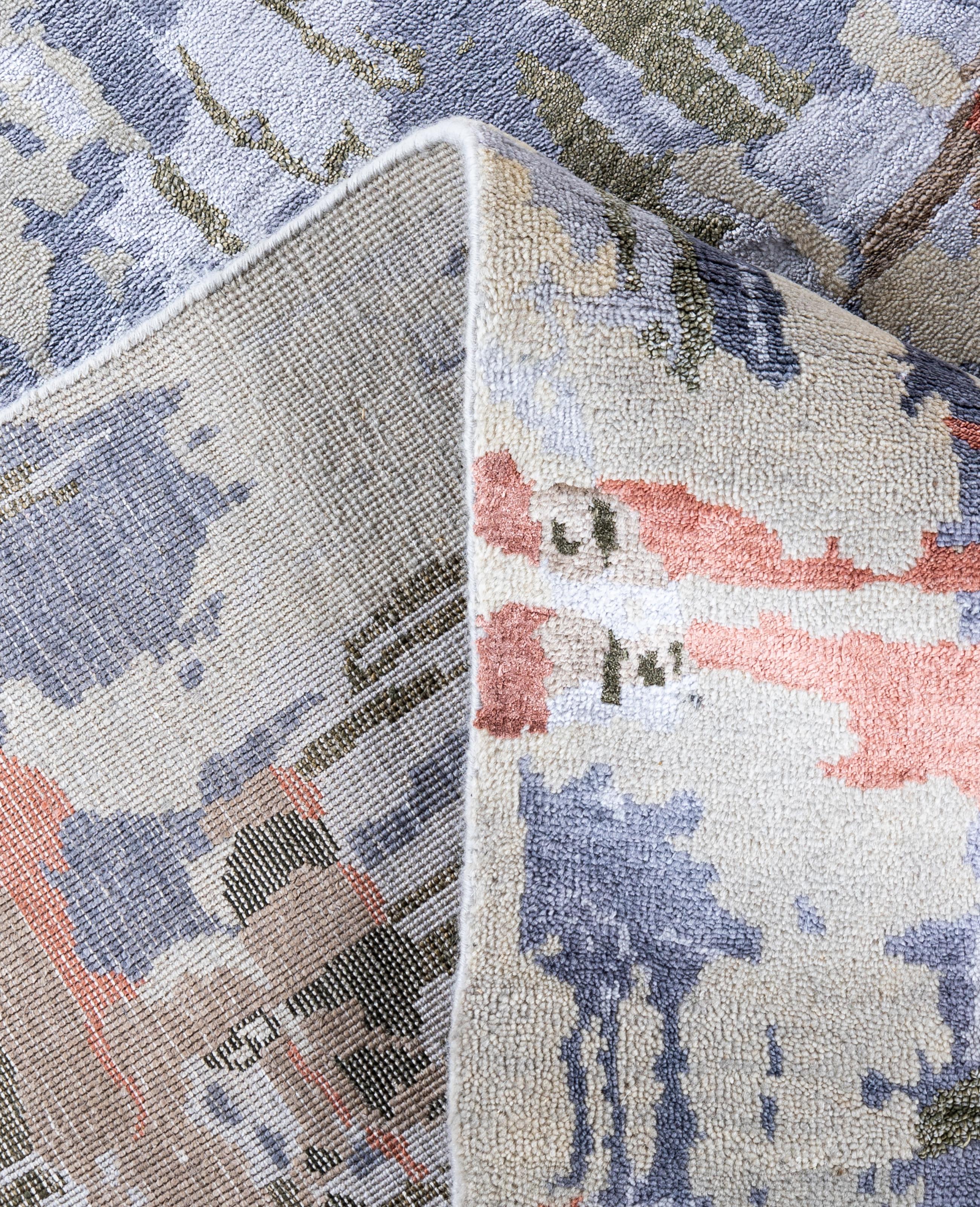XXI secolo e contemporaneo Traditional Abstract Silk, Wool Hand Knotted Beige Area Rugs 9' 2