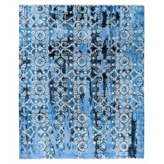 Traditional Abstract Silk, Wool Hand Knotted Blue Area Rugs 8' 3" x 9' 10"