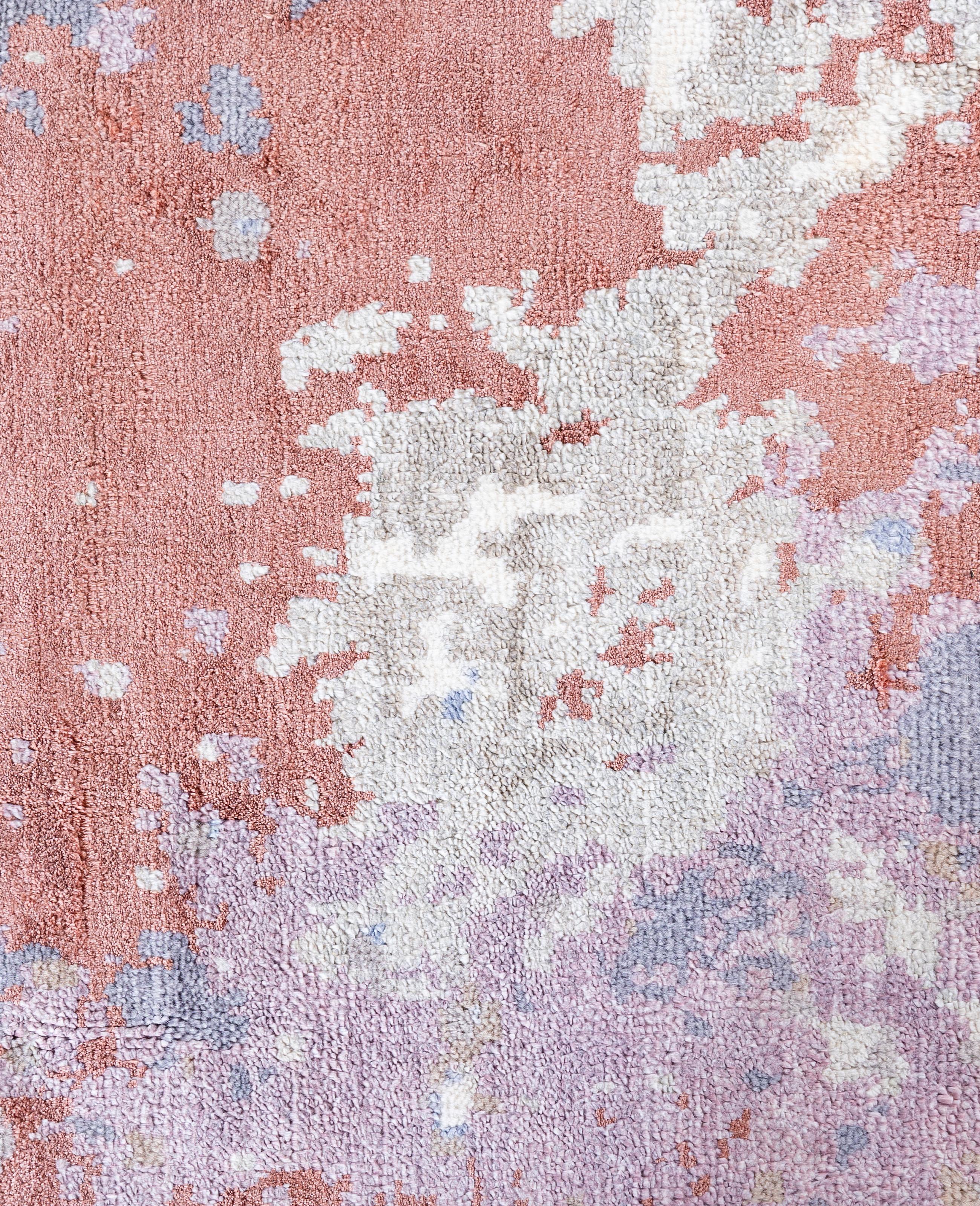 Indian Traditional Abstract Silk, Wool Hand Knotted Brown Area Rug 9' 2