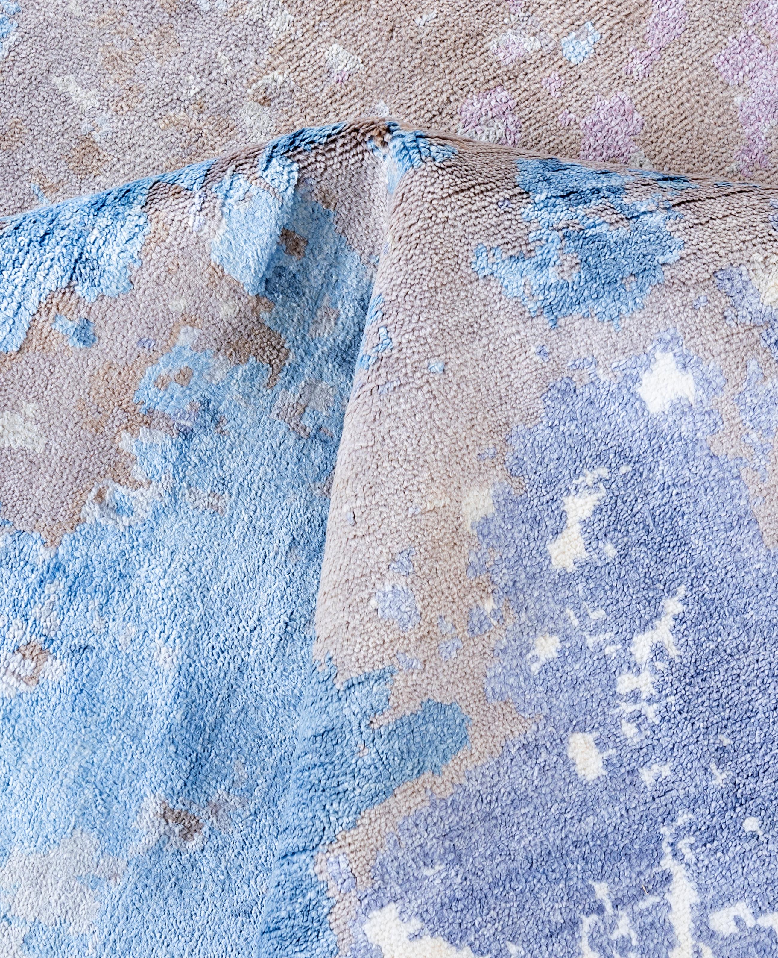 Traditional Abstract Silk, Wool Hand Knotted Brown Area Rug 9' 2