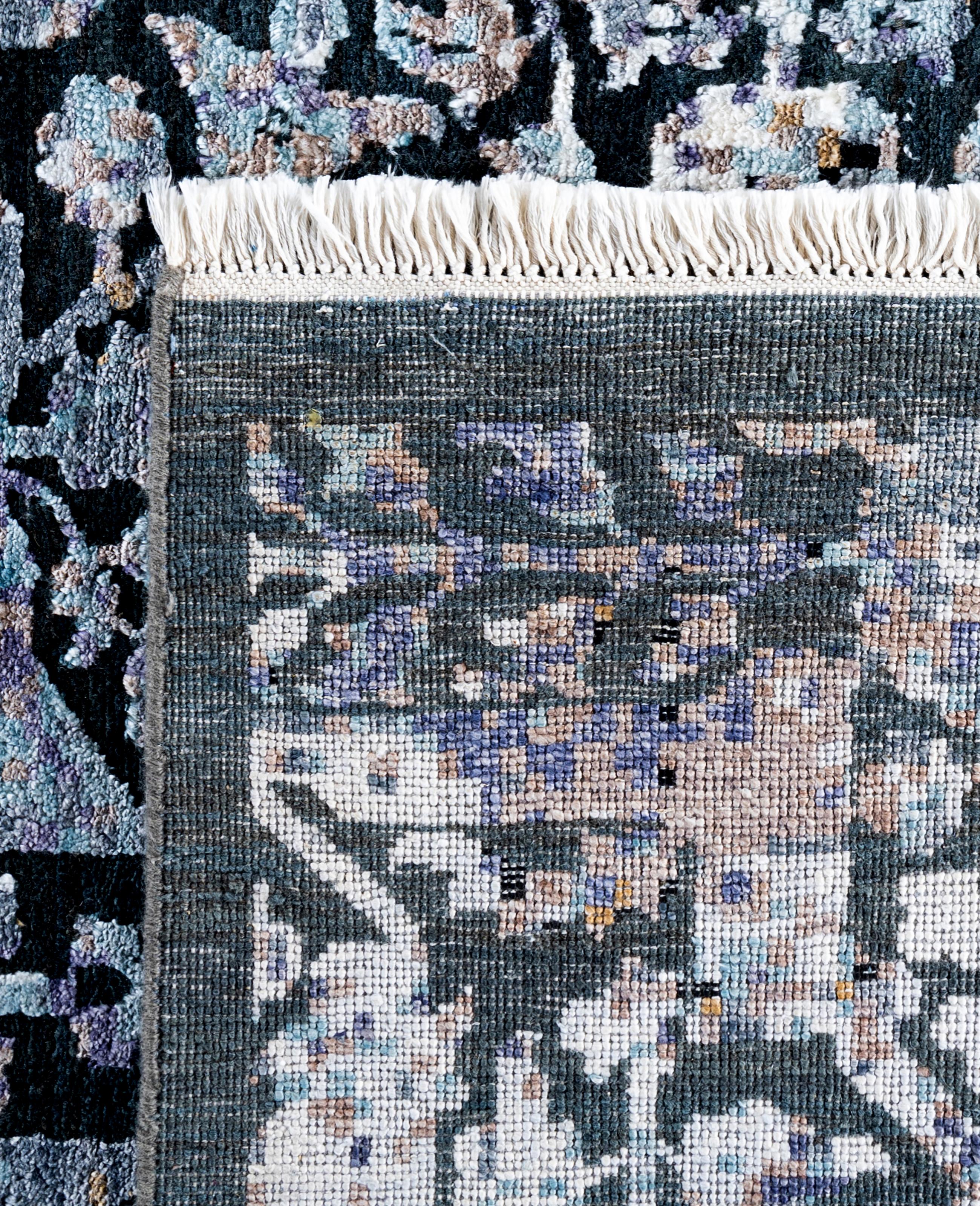 Alfombra Tradicional Abstracta de Seda y Lana Anudada a Mano Gris 8' 1