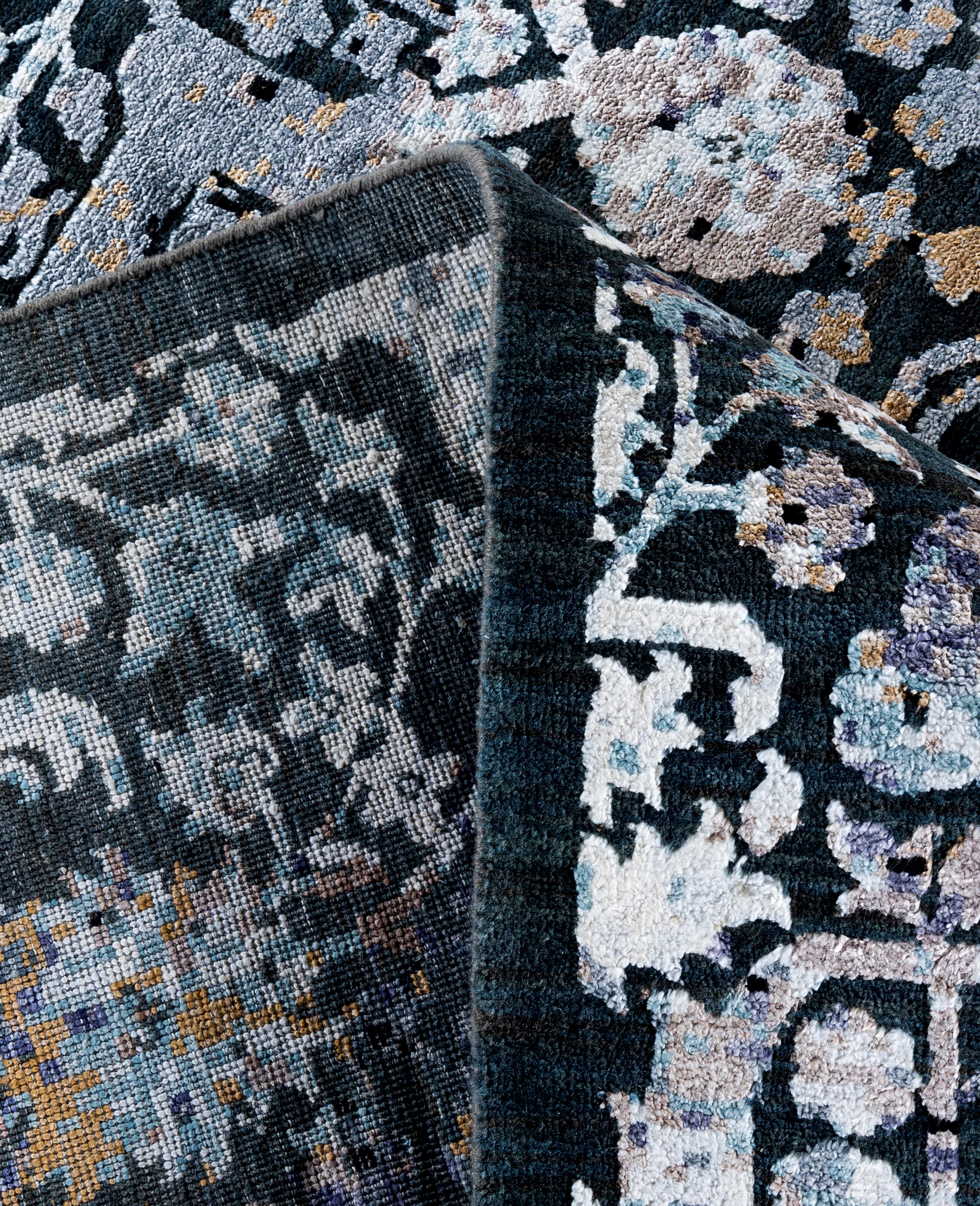 Alfombra Tradicional Abstracta de Seda y Lana Anudada a Mano Gris 8' 1