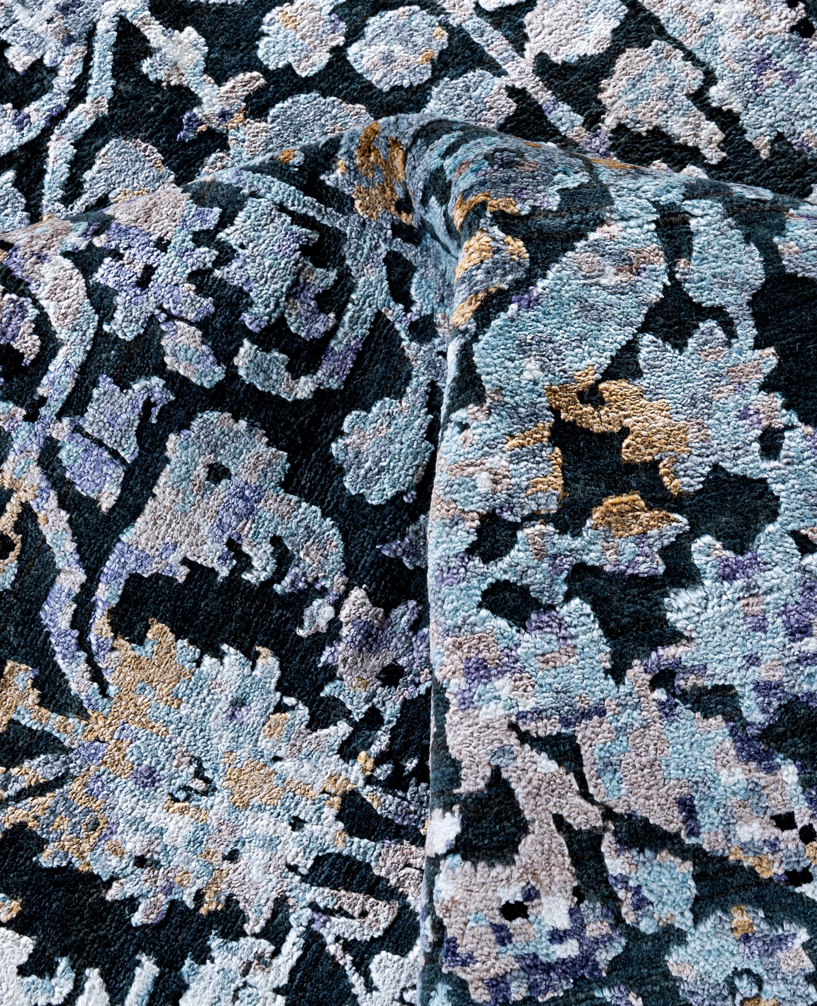Alfombra Tradicional Abstracta de Seda y Lana Anudada a Mano Gris 8' 1