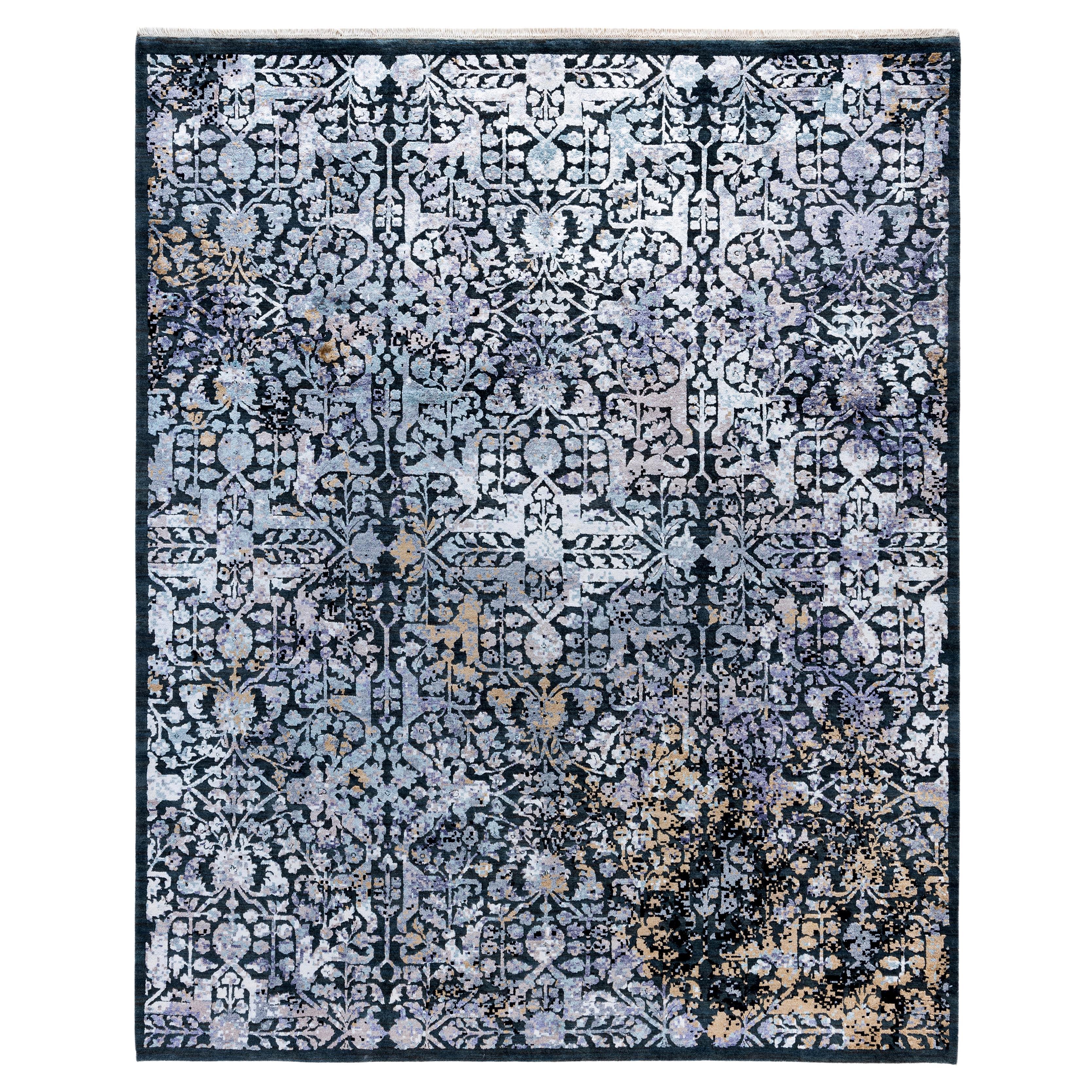 Alfombra Tradicional Abstracta de Seda y Lana Anudada a Mano Gris 8' 1" x 10' 0" en venta