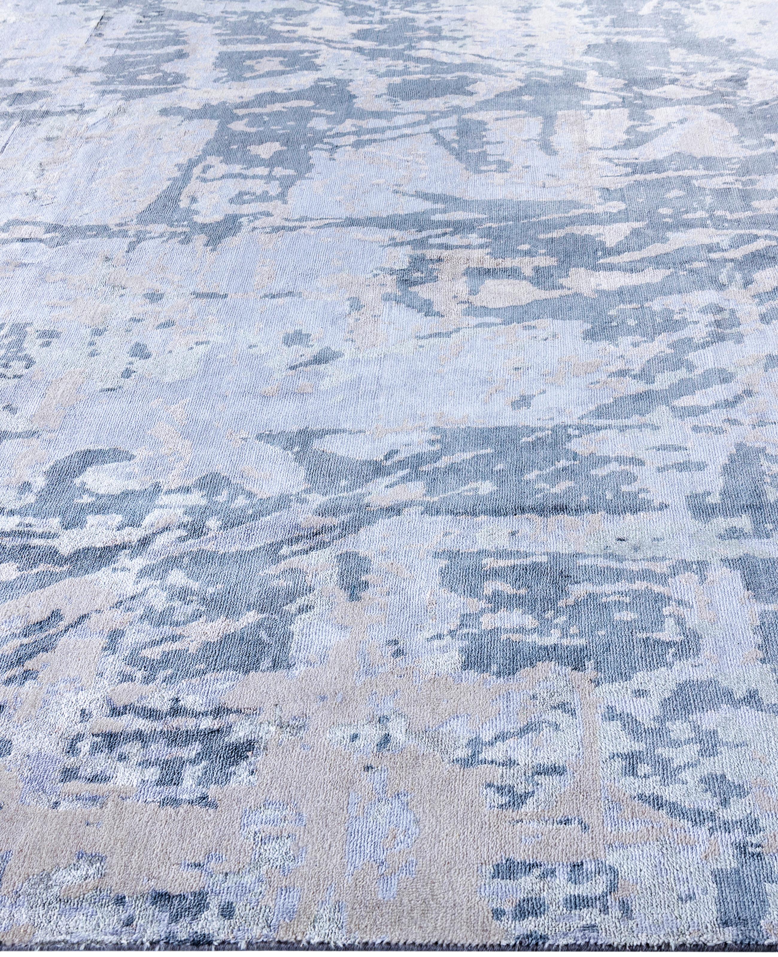 Annodato a mano Traditional Abstract Silk, Wool Hand Knotted Gray Area Rugs 8' 1