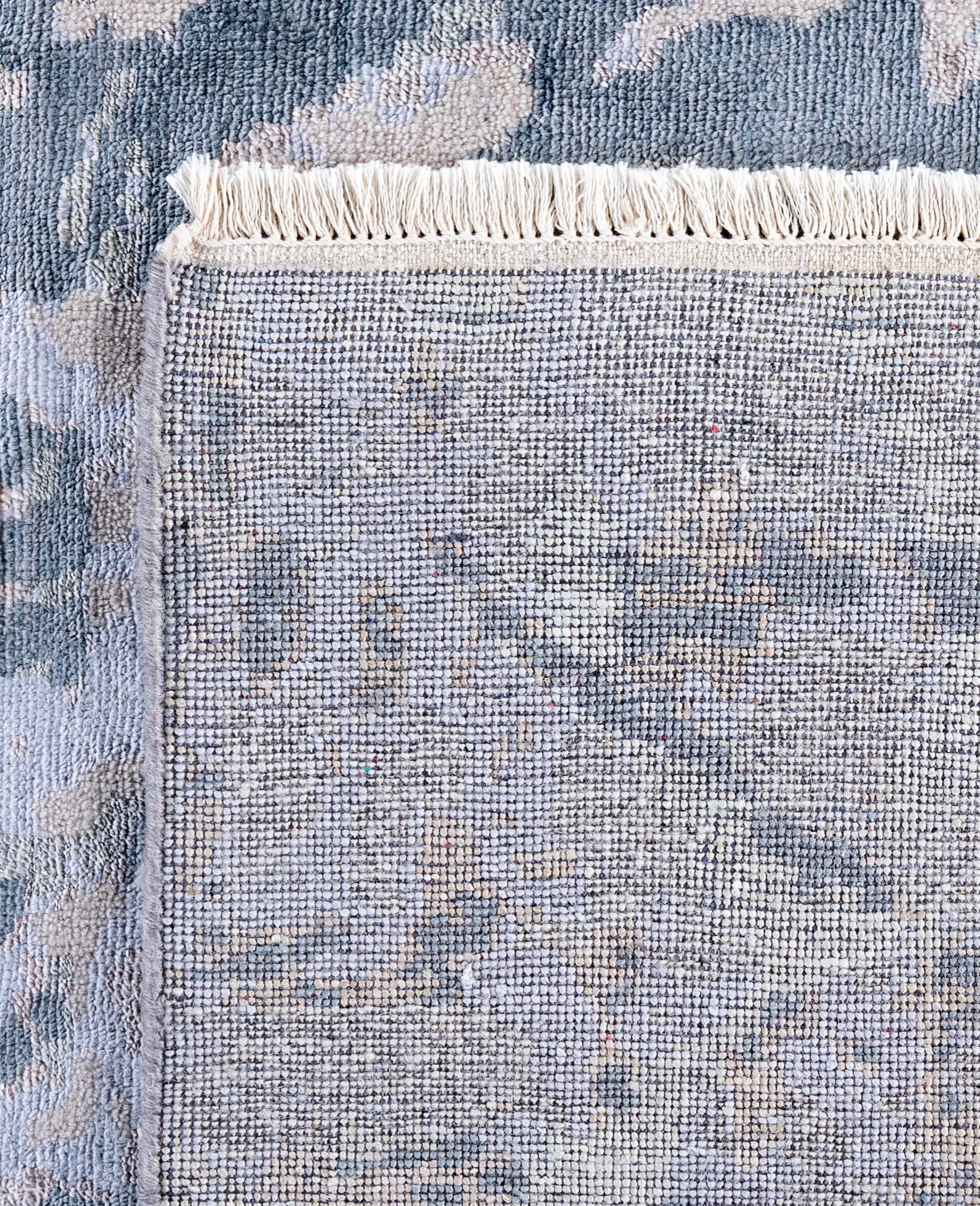 Traditional Abstract Silk, Wool Hand Knotted Gray Area Rugs 8' 1