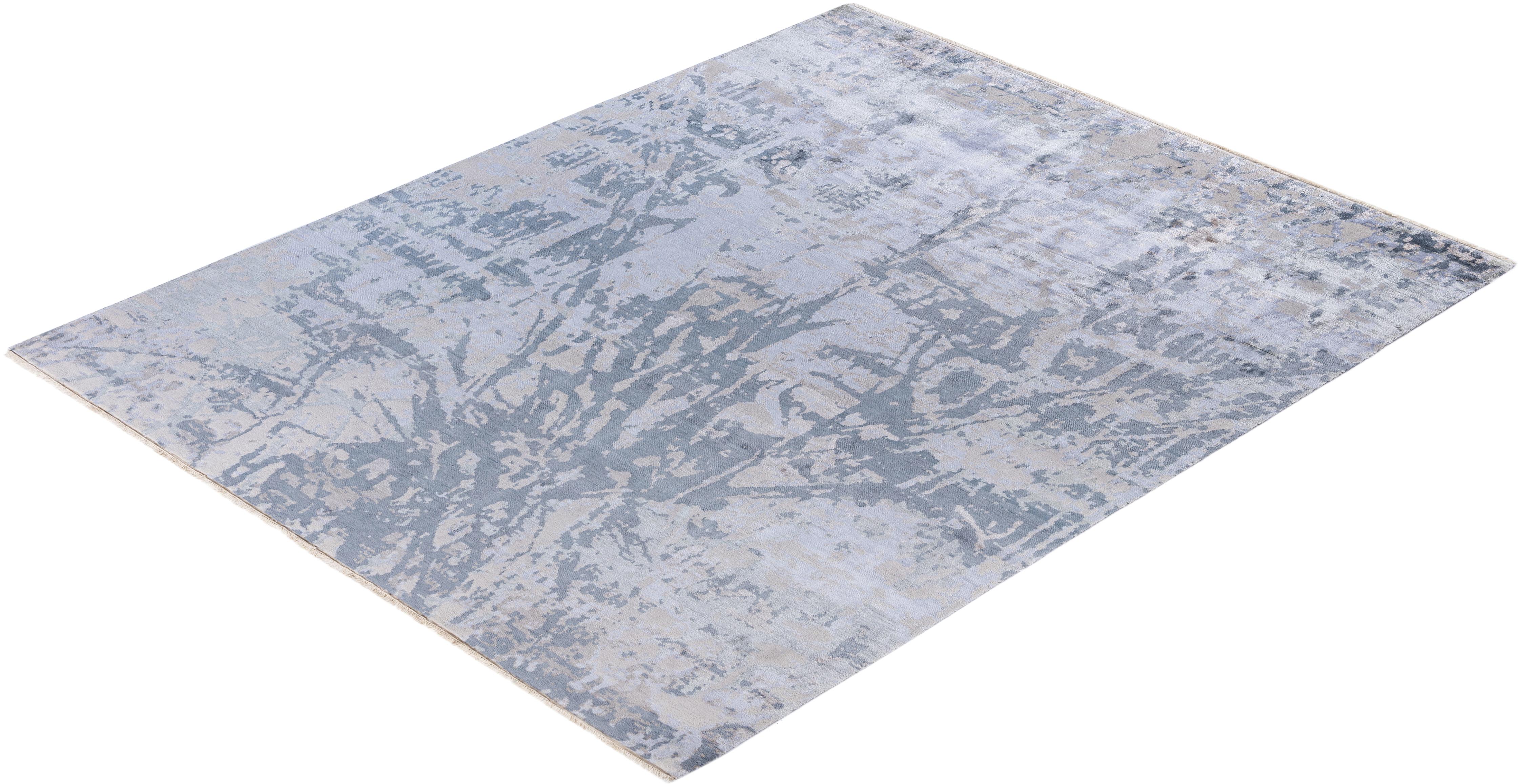Traditional Abstract Silk, Wool Hand Knotted Gray Area Rugs 8' 1