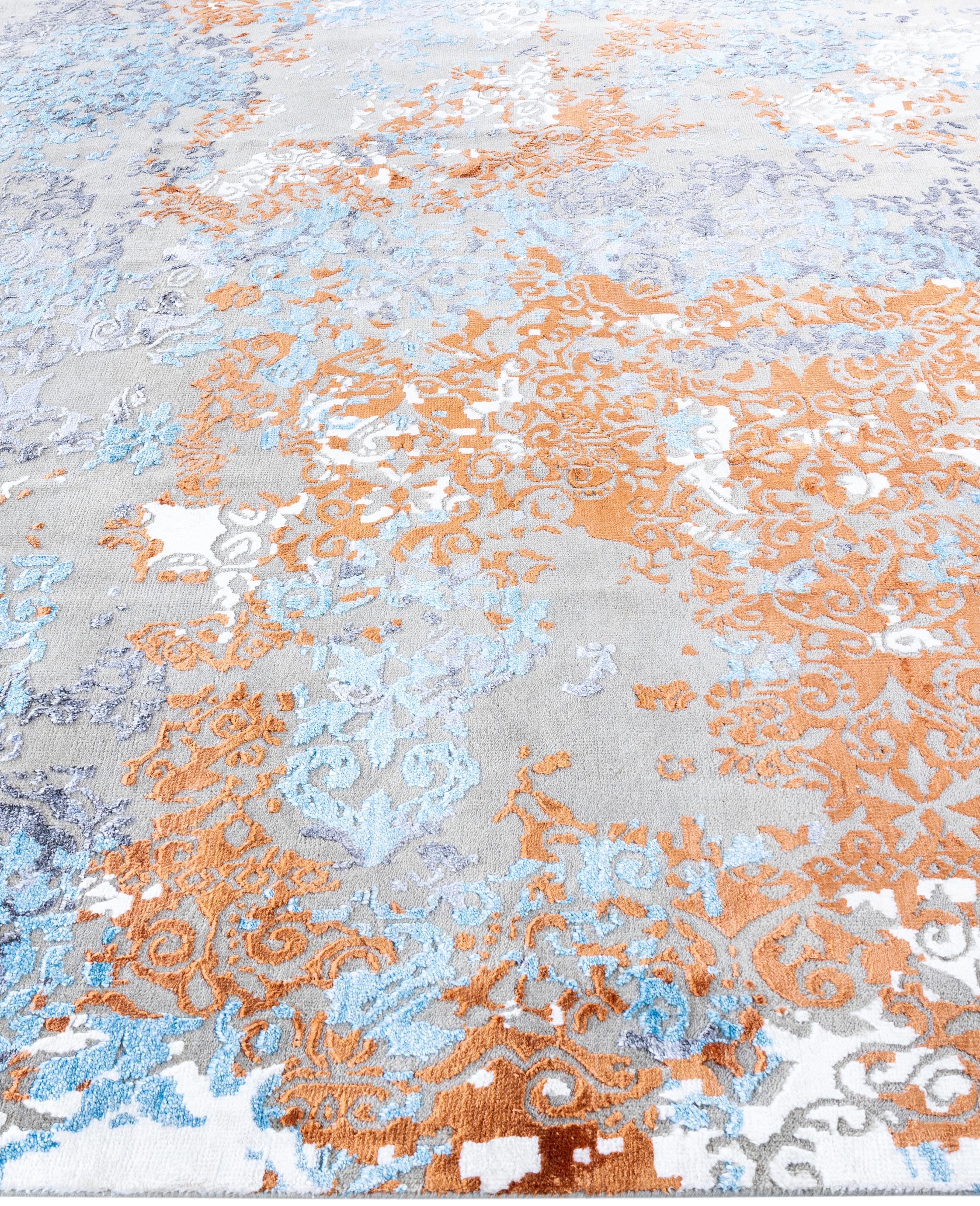 Annodato a mano Traditional Abstract Silk, Wool Hand Knotted Gray Area Rugs 8' 3