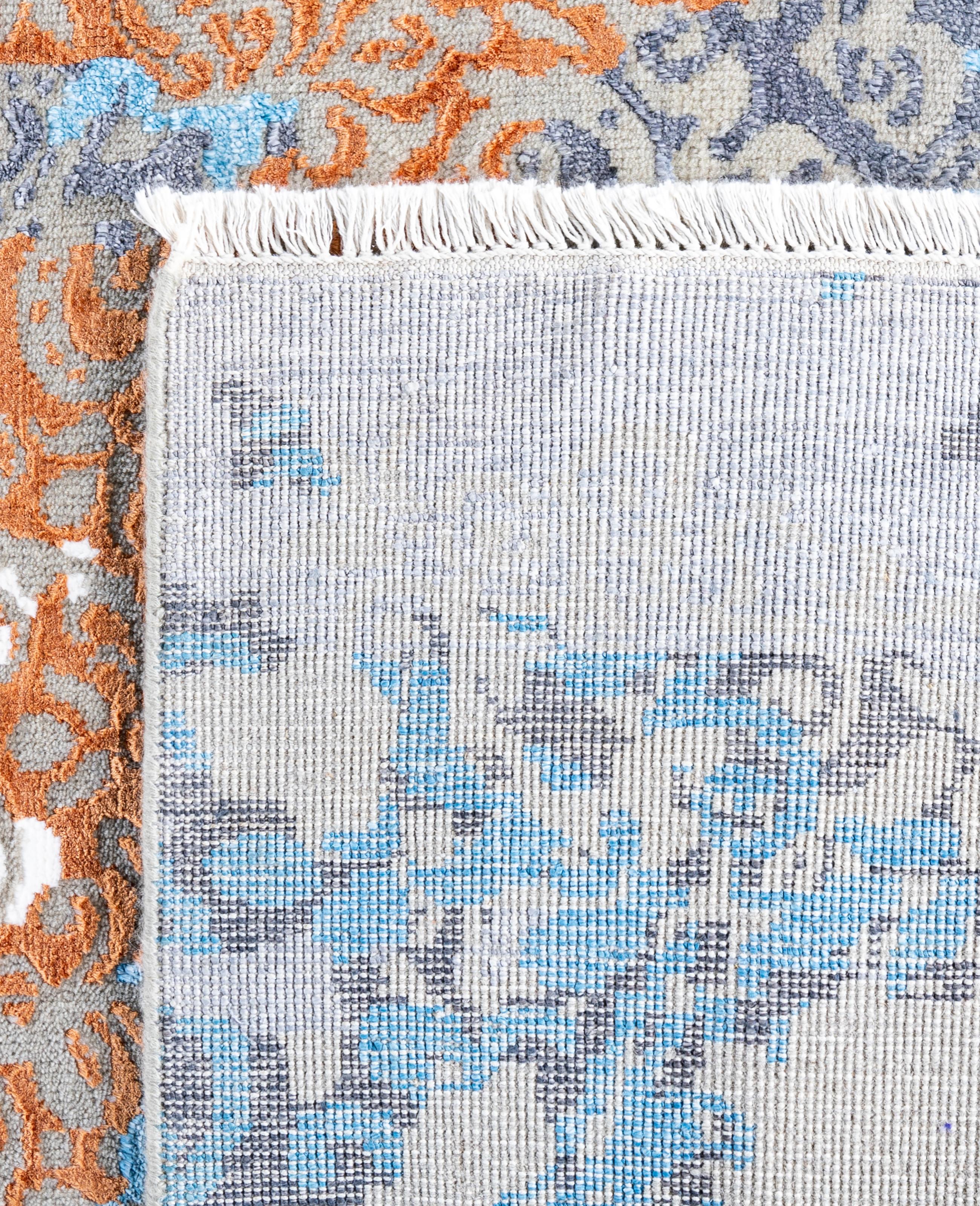 Traditional Abstract Silk, Wool Hand Knotted Gray Area Rugs 8' 3