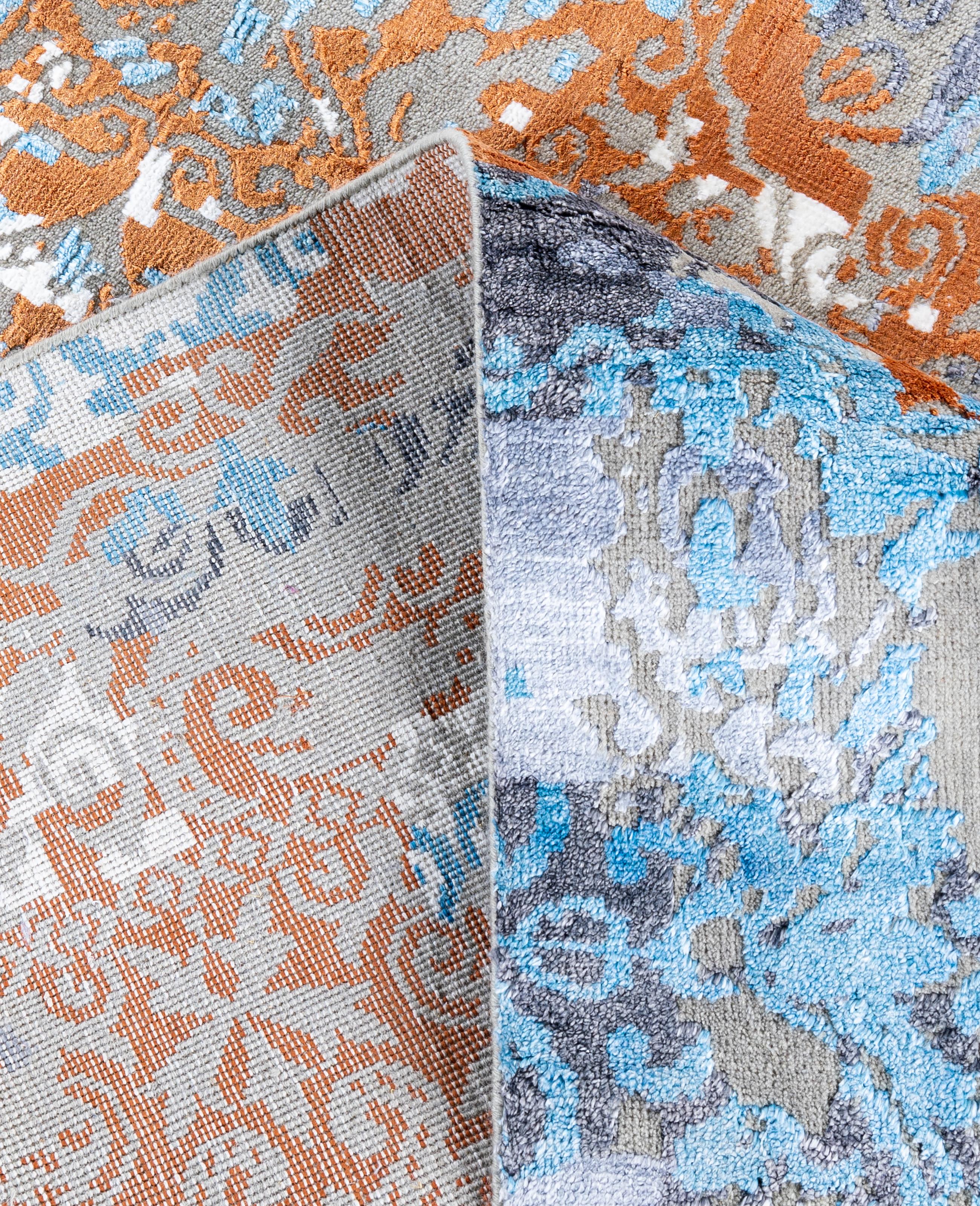 XXI secolo e contemporaneo Traditional Abstract Silk, Wool Hand Knotted Gray Area Rugs 8' 3