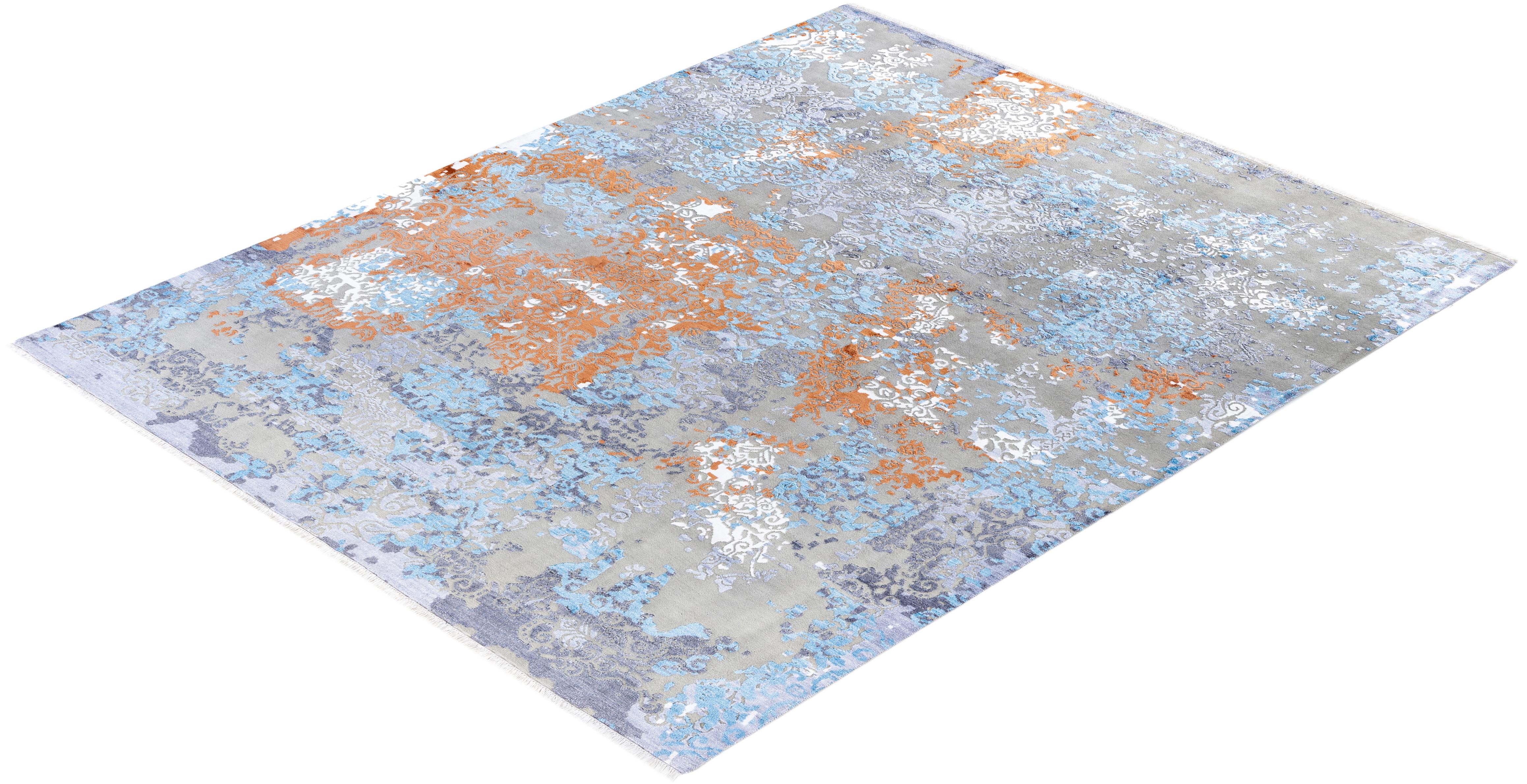 Traditional Abstract Silk, Wool Hand Knotted Gray Area Rugs 8' 3