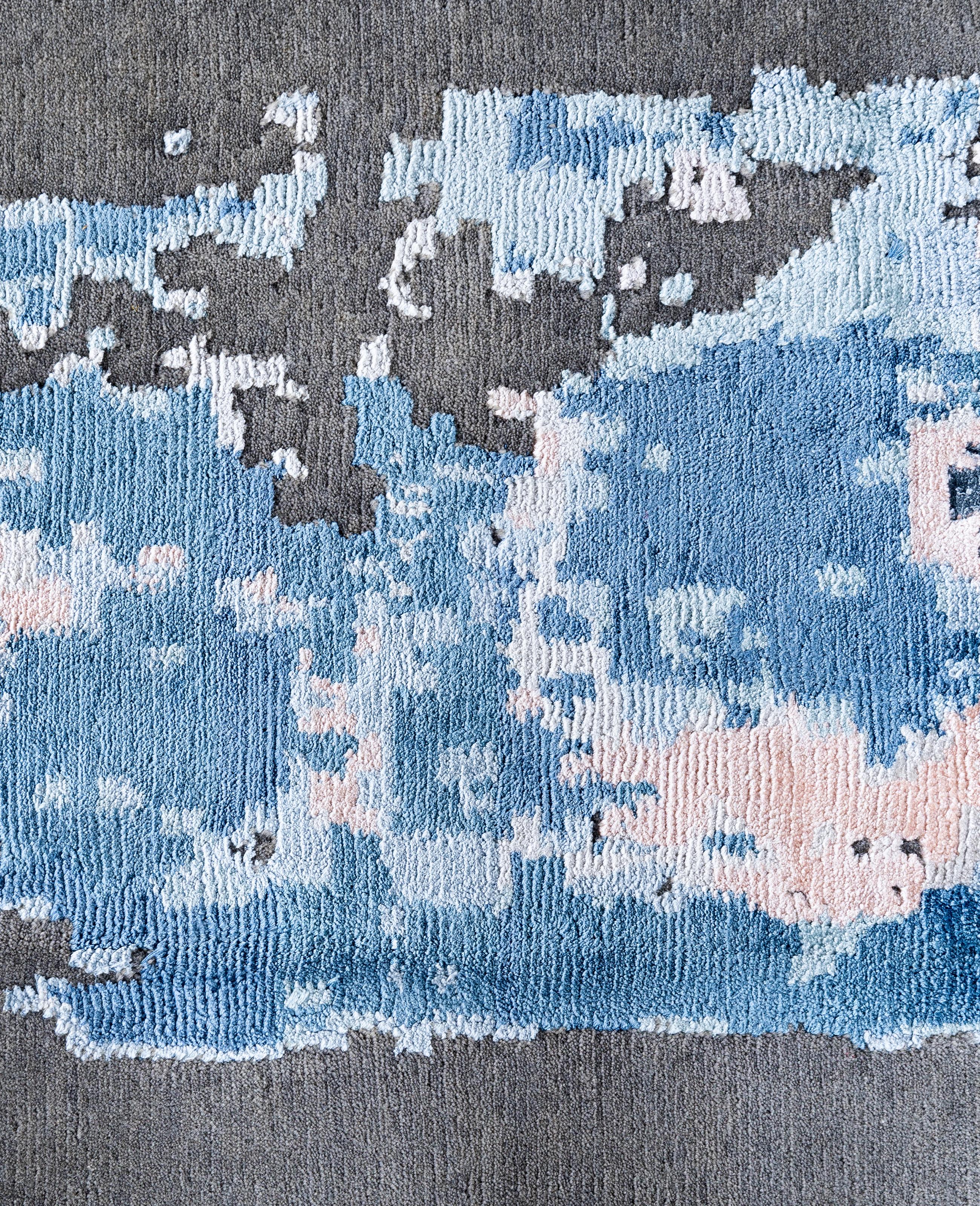 Indiano Traditional Abstract Silk, Wool Hand Knotted Gray Area Rugs 9' 0
