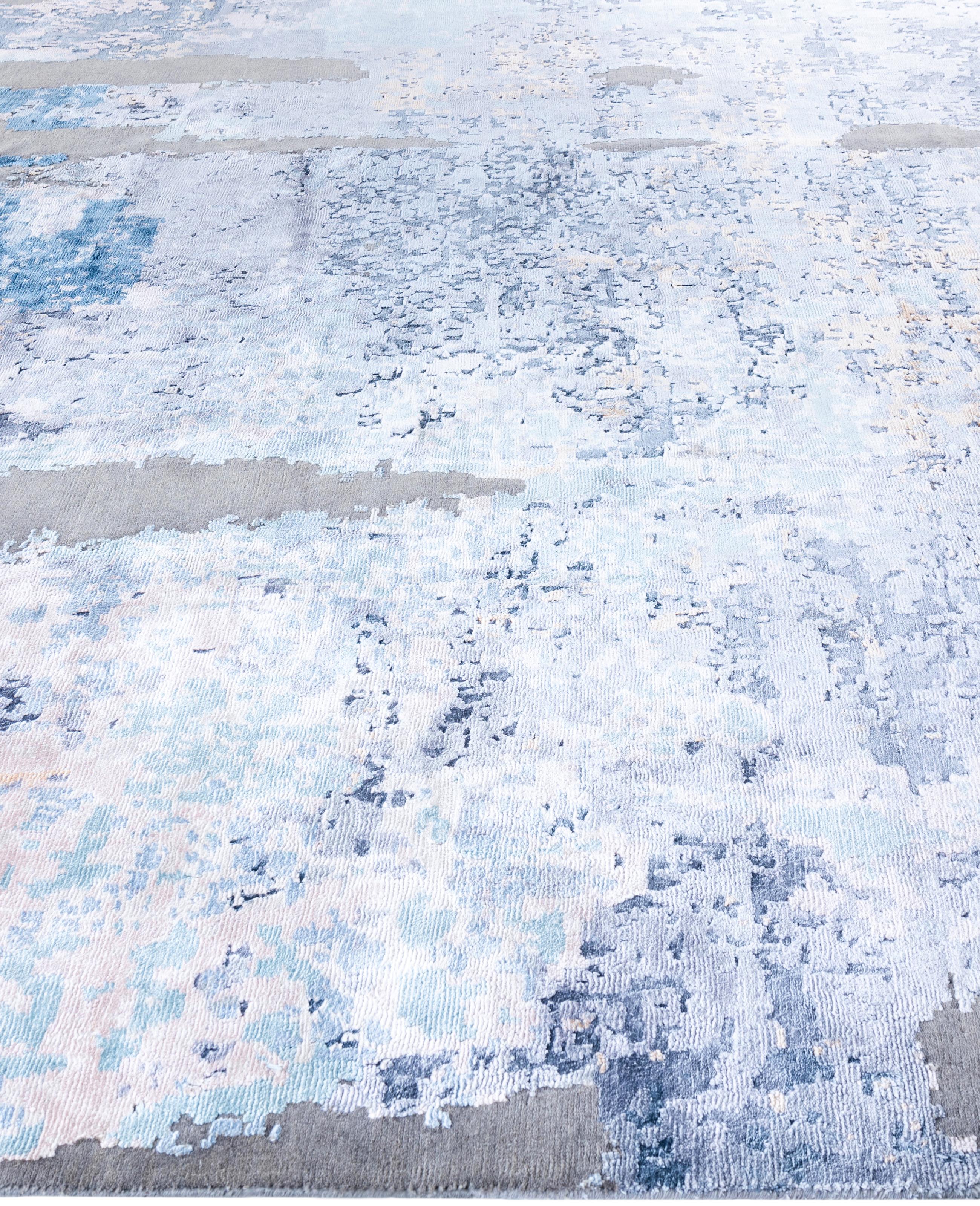 Annodato a mano Traditional Abstract Silk, Wool Hand Knotted Gray Area Rugs 9' 0