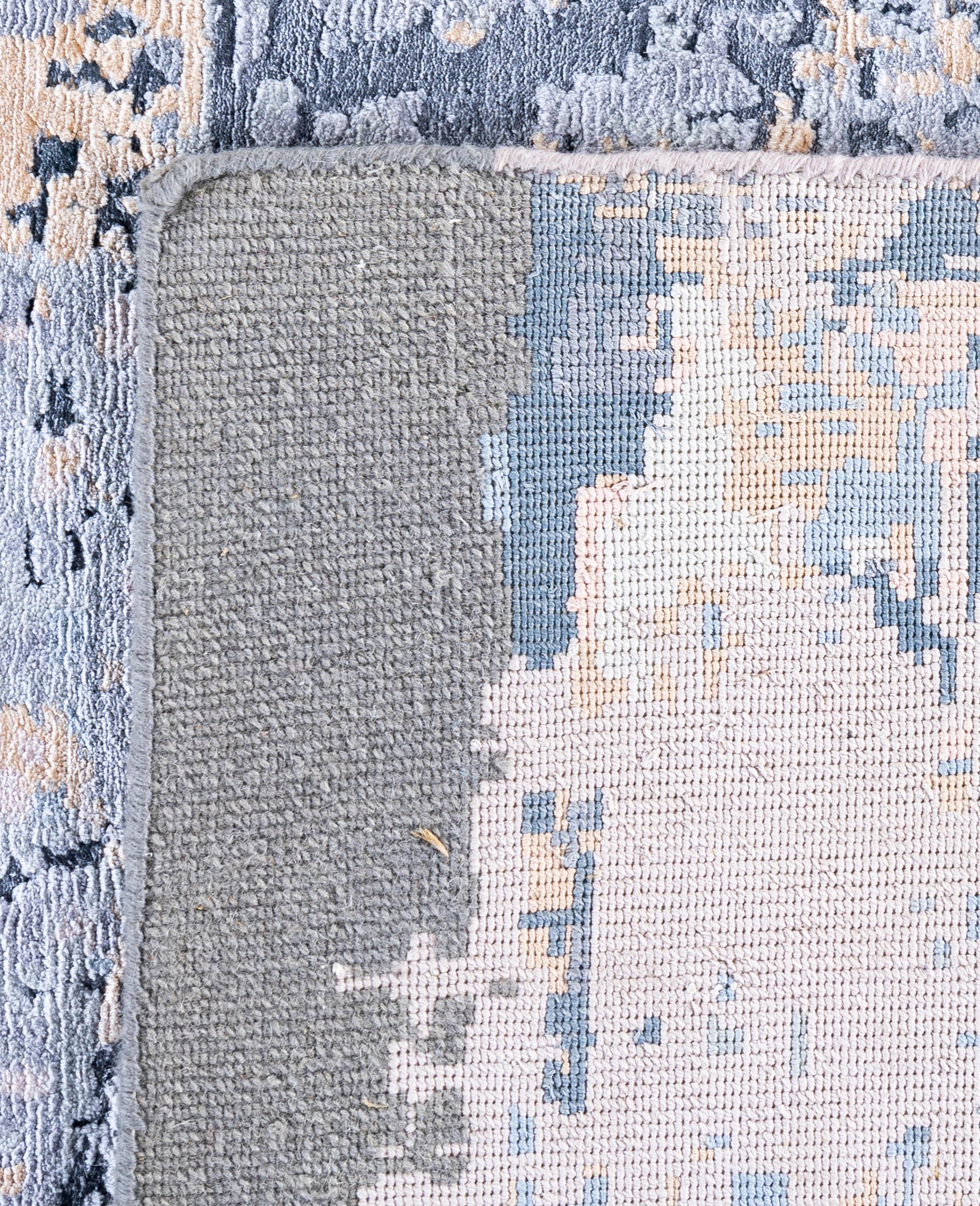 Traditional Abstract Silk, Wool Hand Knotted Gray Area Rugs 9' 0