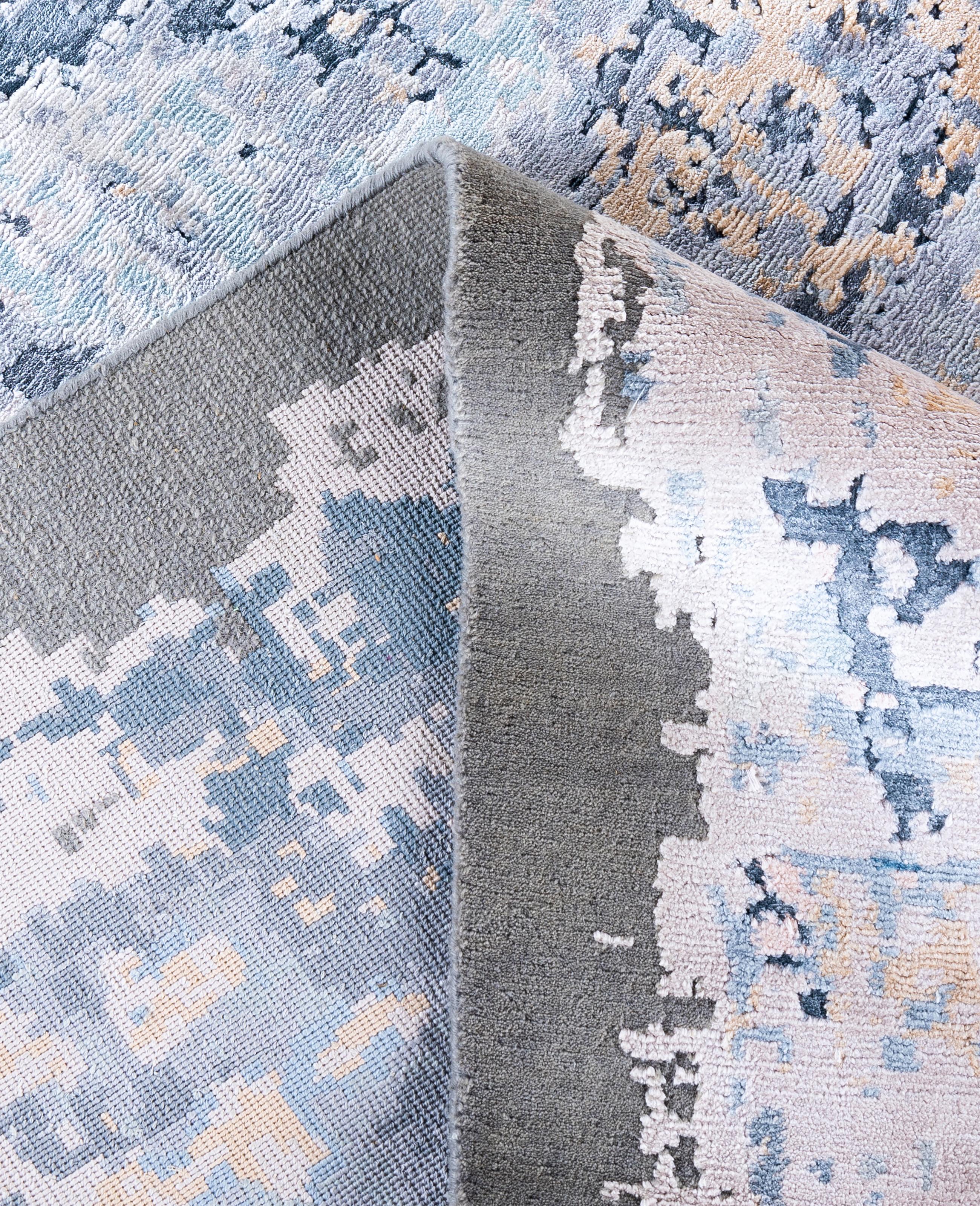 XXI secolo e contemporaneo Traditional Abstract Silk, Wool Hand Knotted Gray Area Rugs 9' 0
