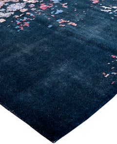 Traditional Abstract Silk, Wool Hand Knotted Navy Area Rug 8' 10" x 12' 4"