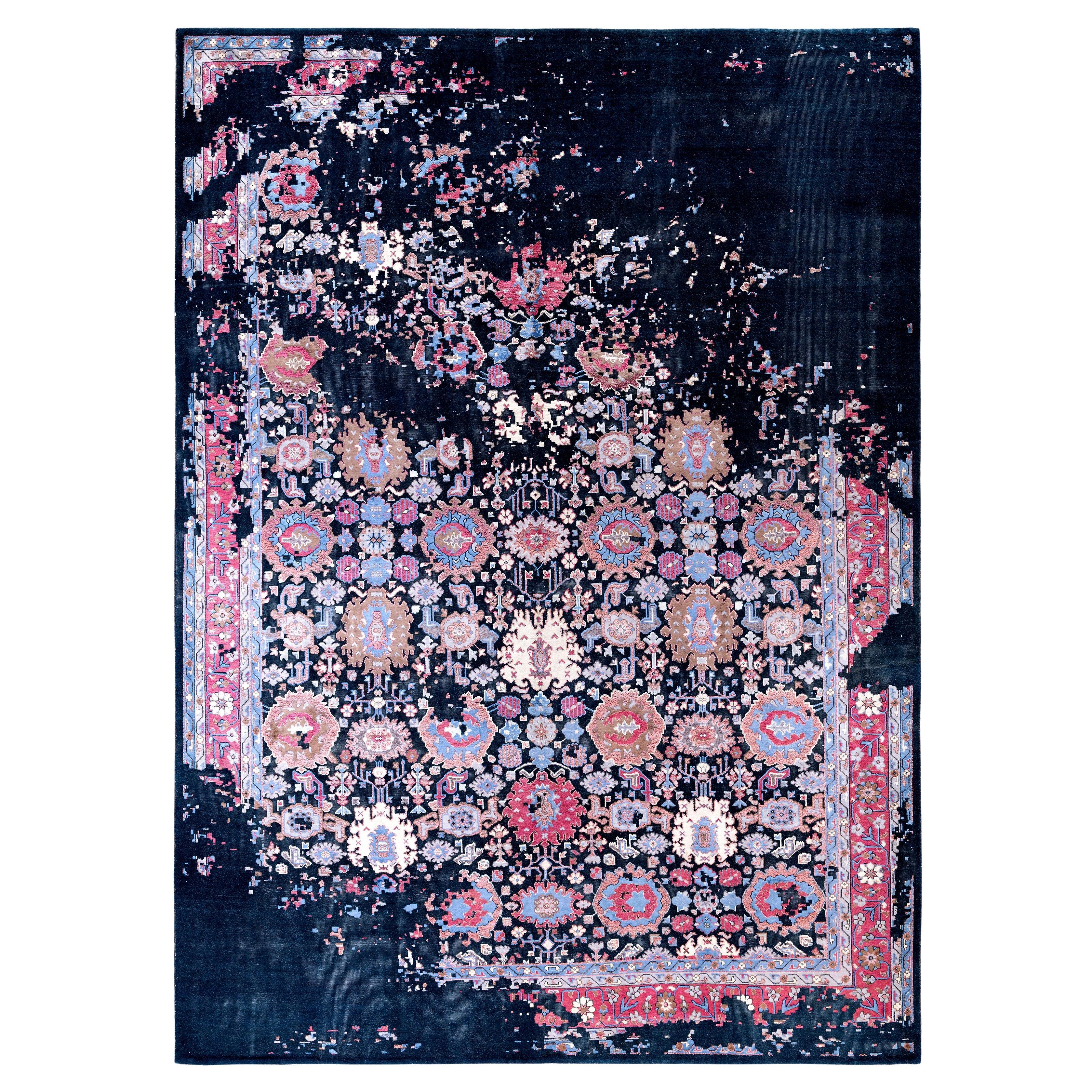 Traditional Abstract Silk, Wool Hand Knotted Navy Area Rugs 8' 10" x 12' 4"