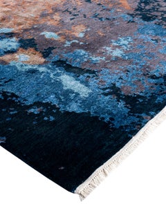 Traditional Abstract Silk, Wool Hand Knotted Navy Area Rug 8' 2" x 10' 4"