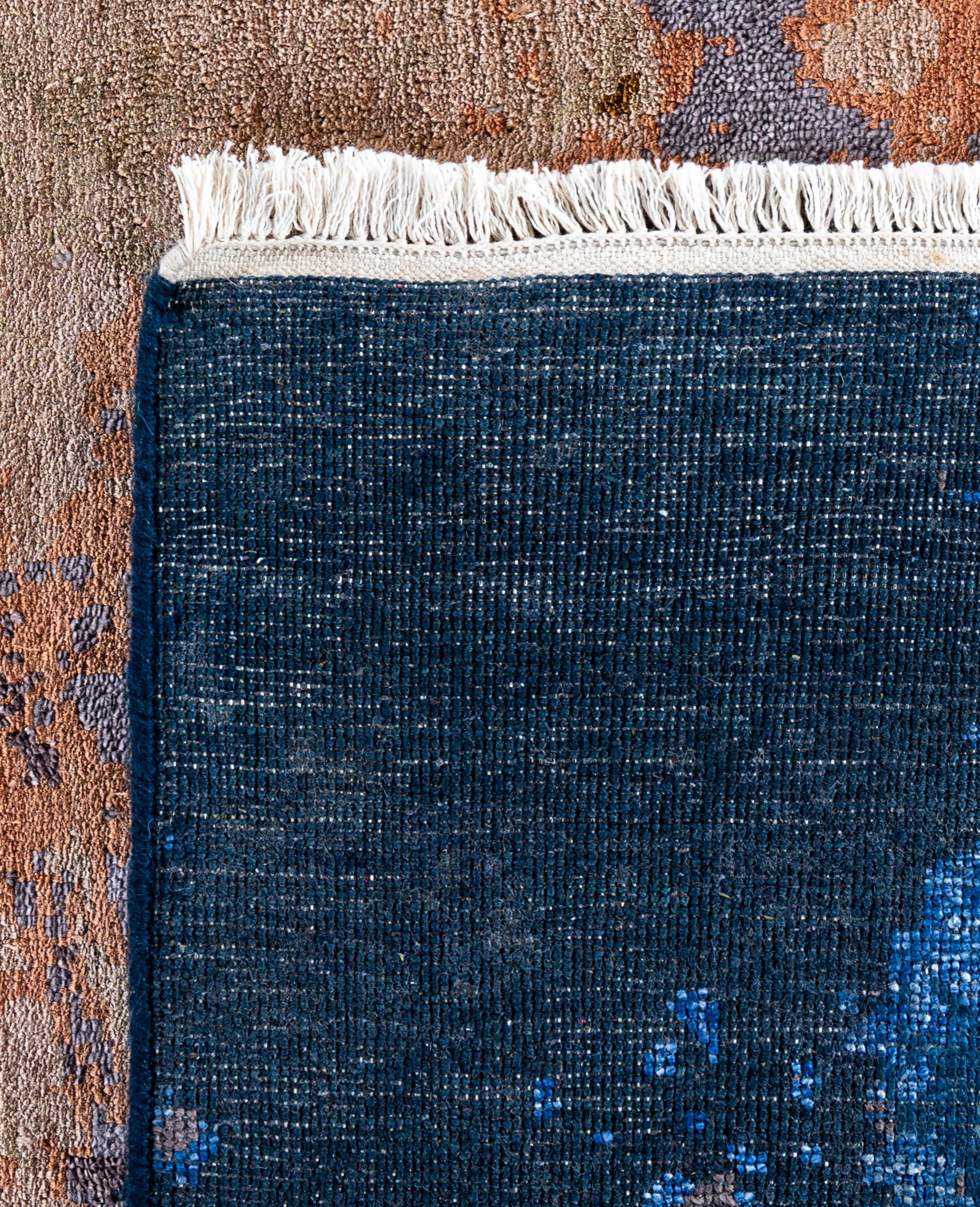 Traditional Abstract Silk, Wool Hand Knotted Navy Area Rugs 8' 2