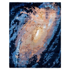 Traditional Abstract Silk, Wool Hand Knotted Navy Area Rugs 8' 2" x 10' 4"