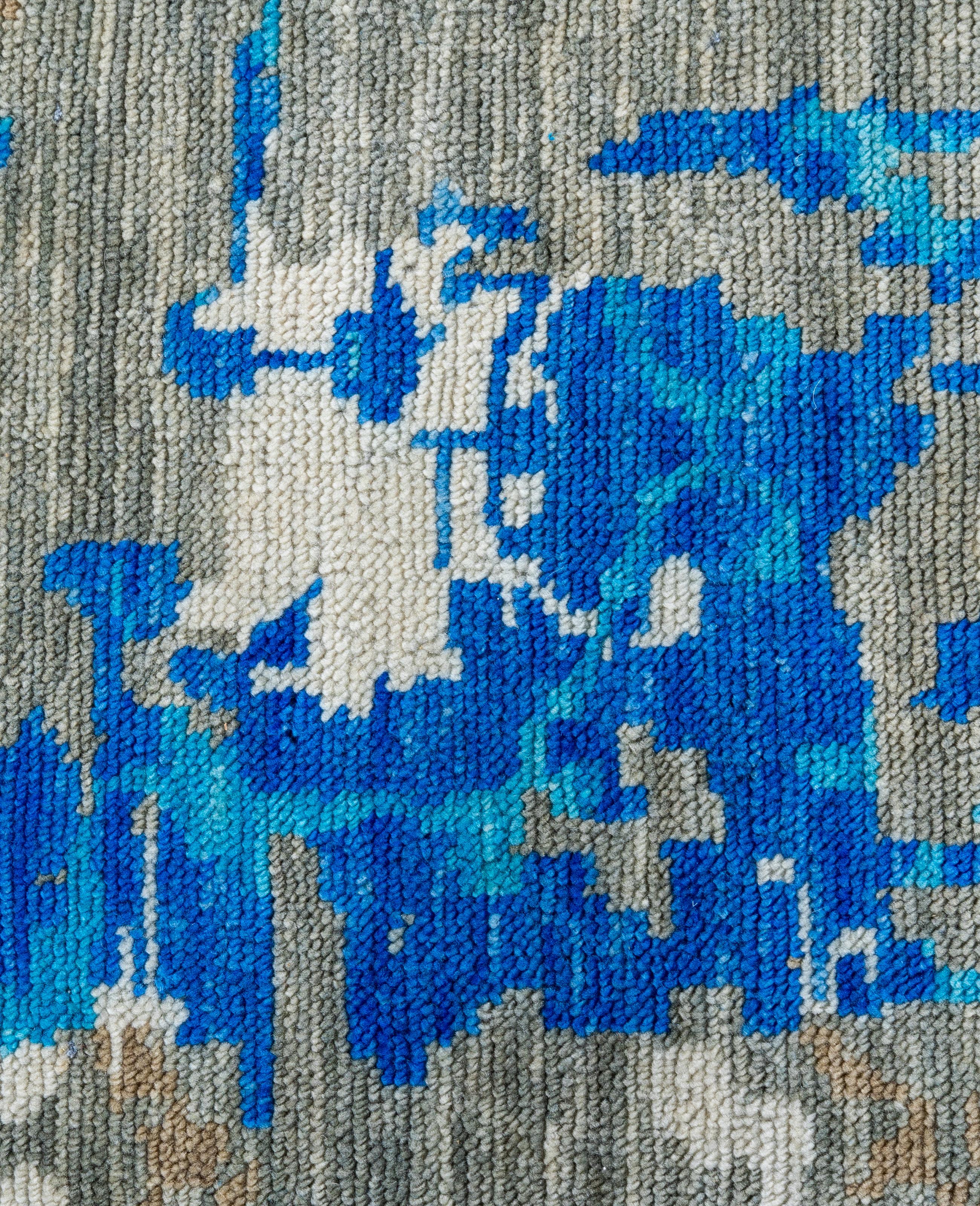 Indiano Traditional Abstract Wool Hand Knoted Blue Area Rugs 8' 1