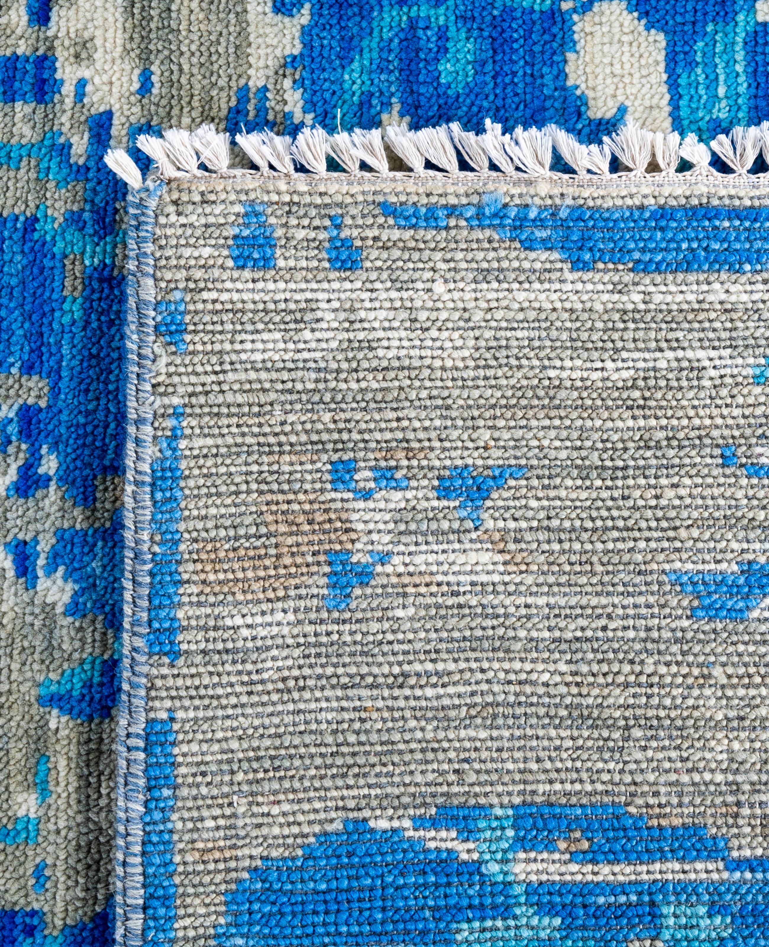 Traditional Abstract Wool Hand Knoted Blue Area Rugs 8' 1