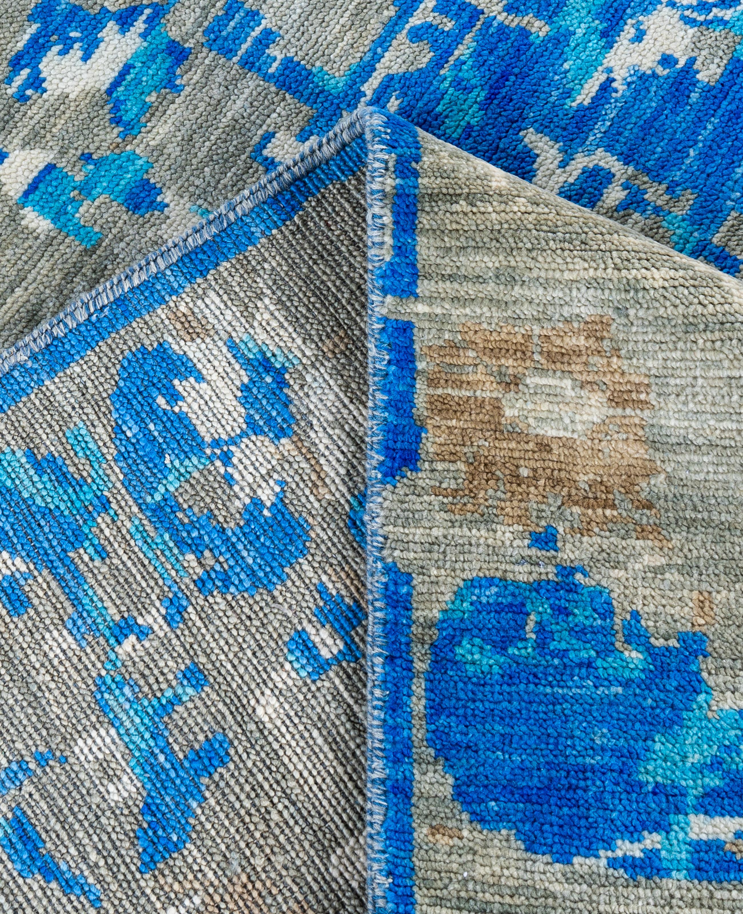 XXI secolo e contemporaneo Traditional Abstract Wool Hand Knoted Blue Area Rugs 8' 1