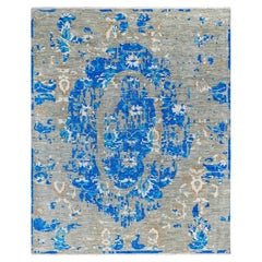 Traditional Abstract Wool Hand Knotted Blue Area Rug 8' 1" x 9' 9"
