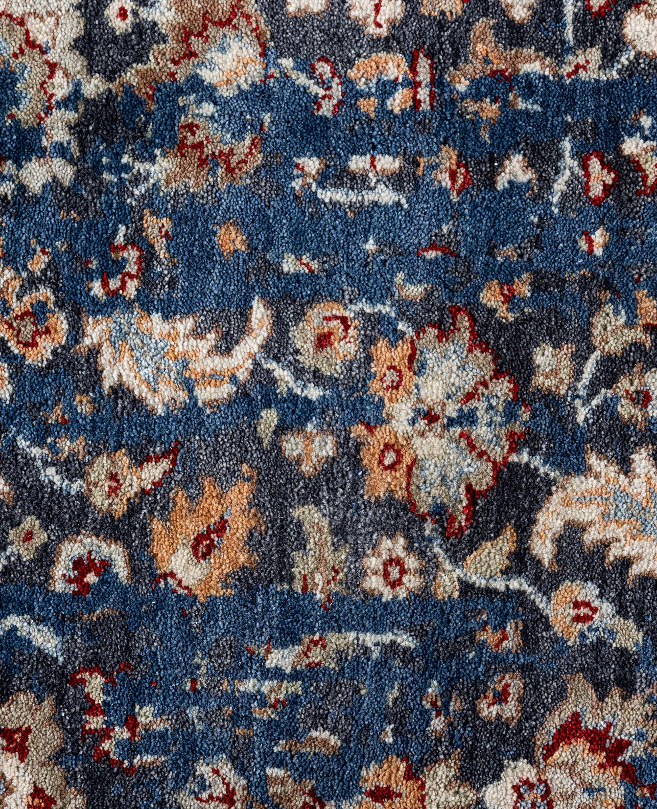 Traditioneller abstrakter handgeknüpfter blauer Teppich aus Wolle 9' 1