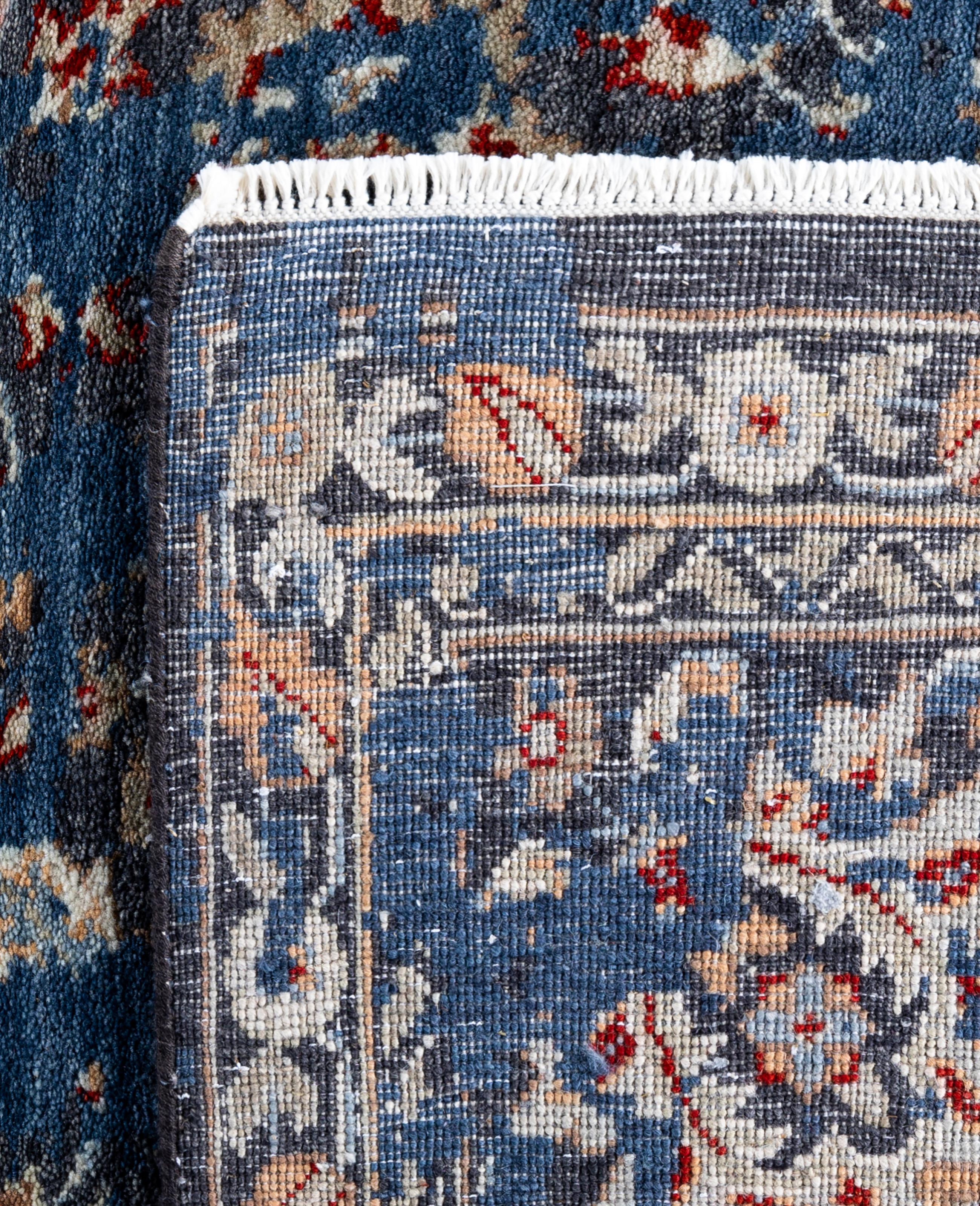 Traditioneller abstrakter handgeknüpfter blauer Teppich aus Wolle 9' 1