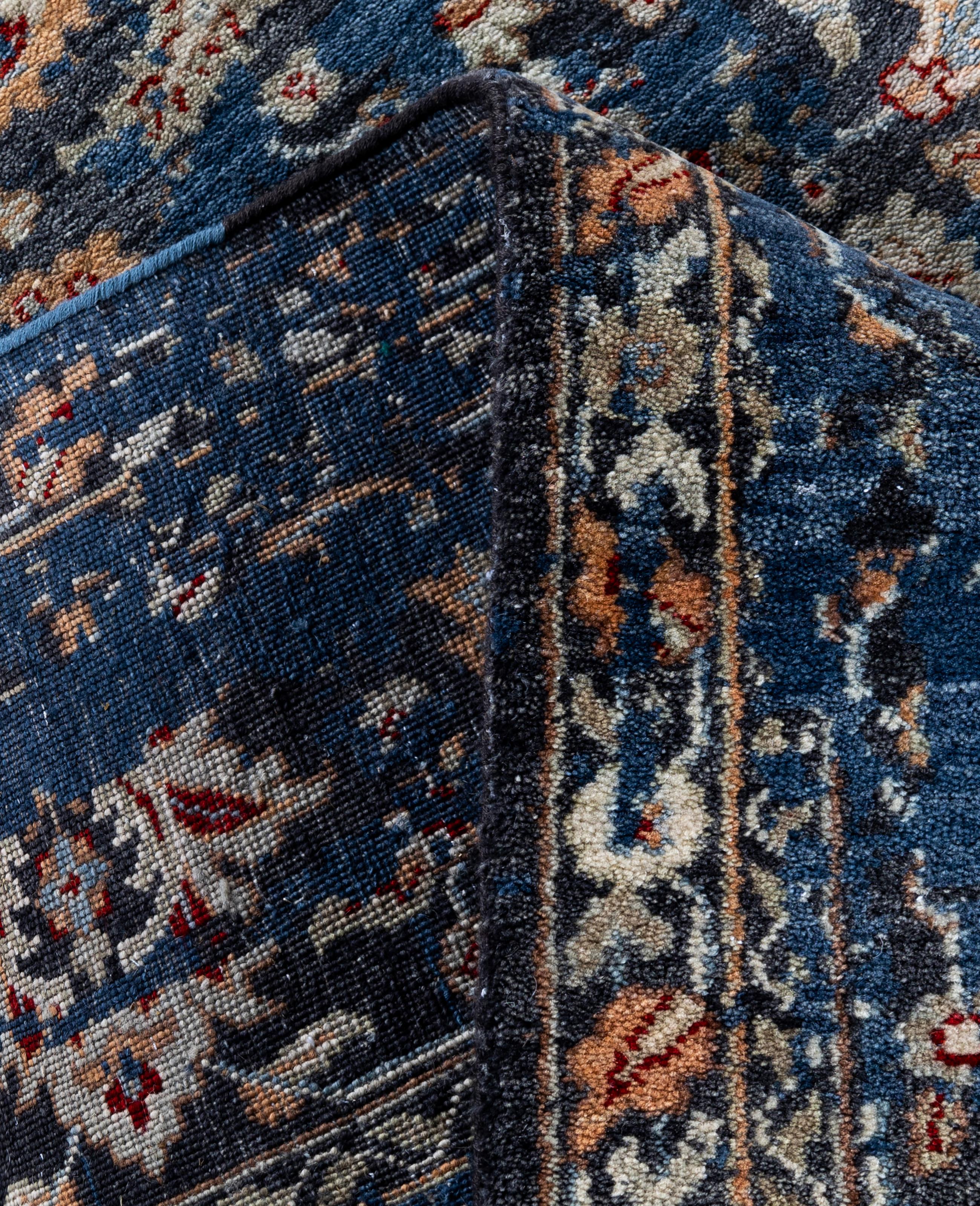 Traditioneller abstrakter handgeknüpfter blauer Teppich aus Wolle 9' 1