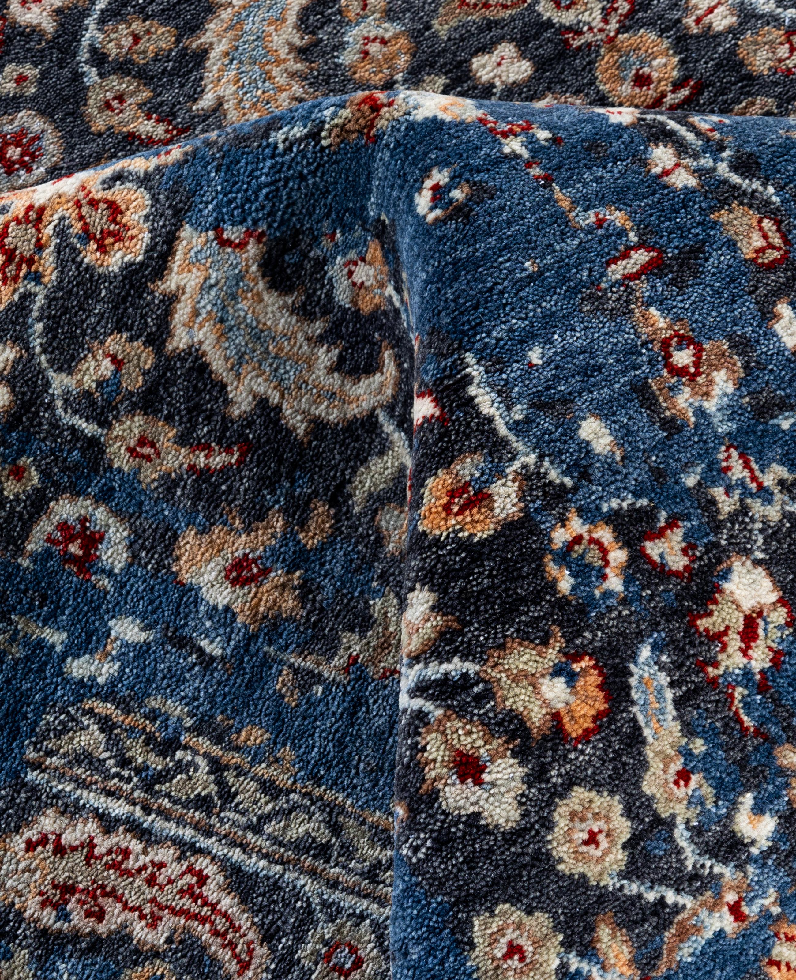 Traditioneller abstrakter handgeknüpfter blauer Teppich aus Wolle 9' 1