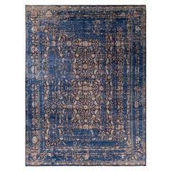 Traditional Abstract Wool Hand Knoted Blue Area Rugs 9' 1" x 12' 1"