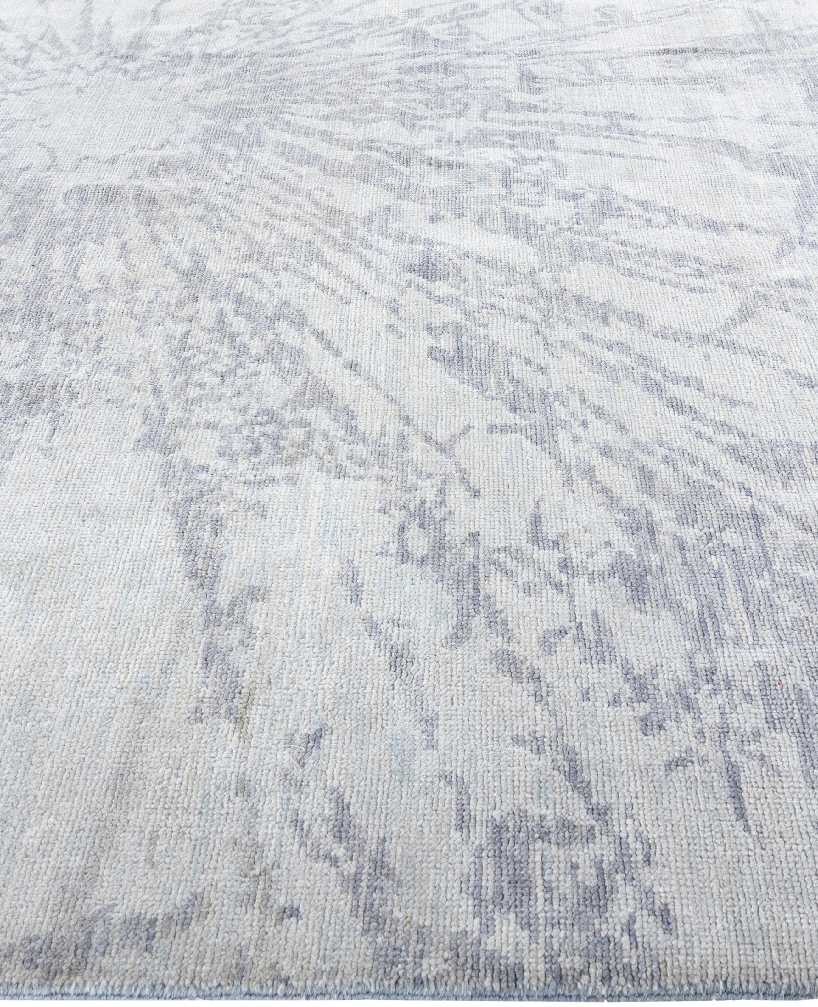 Hand-Knotted Traditional Abstract Wool Hand Knotted Gray Area Rug 8' 1